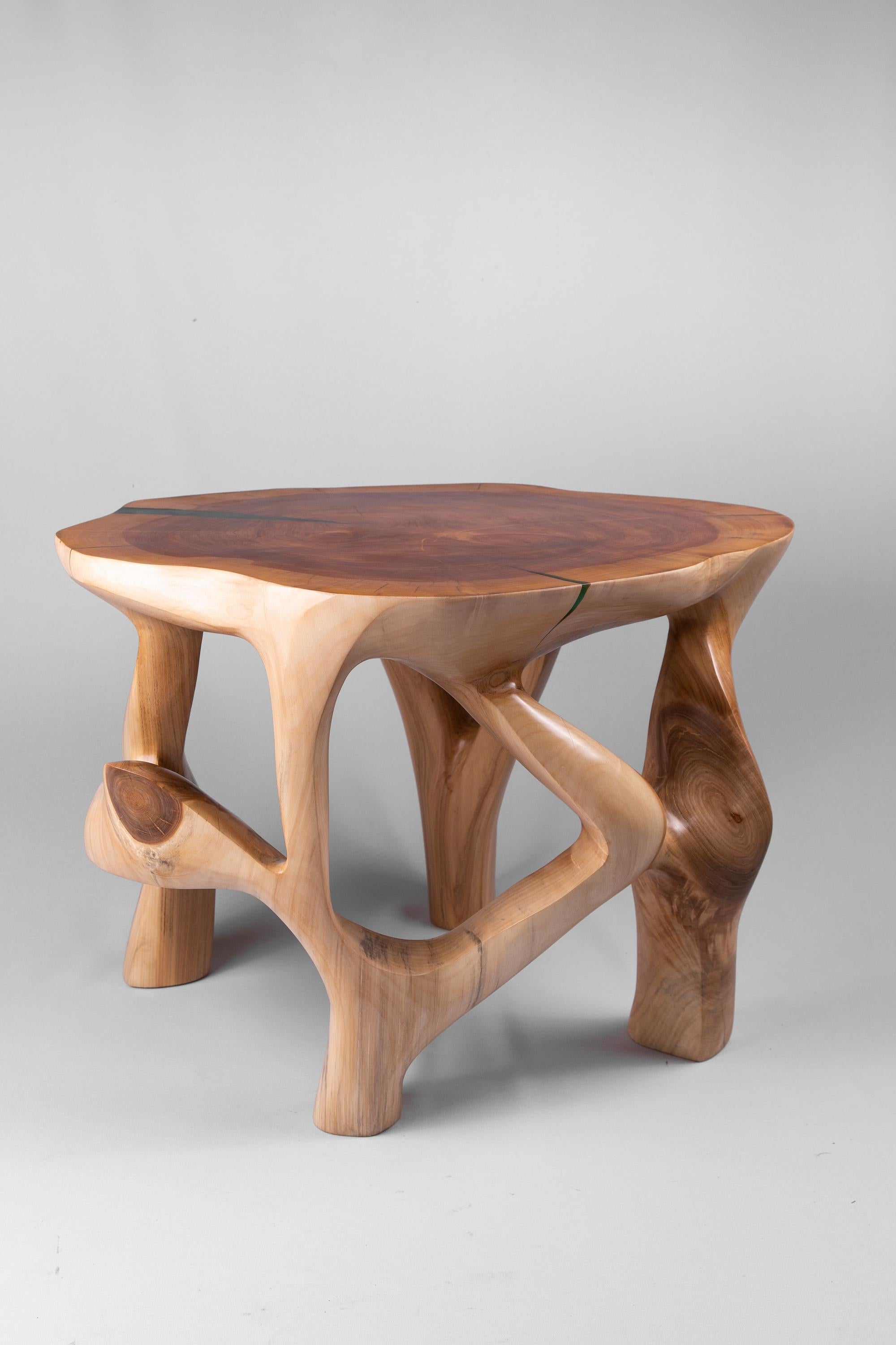 Carved Domus, Solid Wood Sculptural Side, Table Original Contemporary Design, Lognitur For Sale