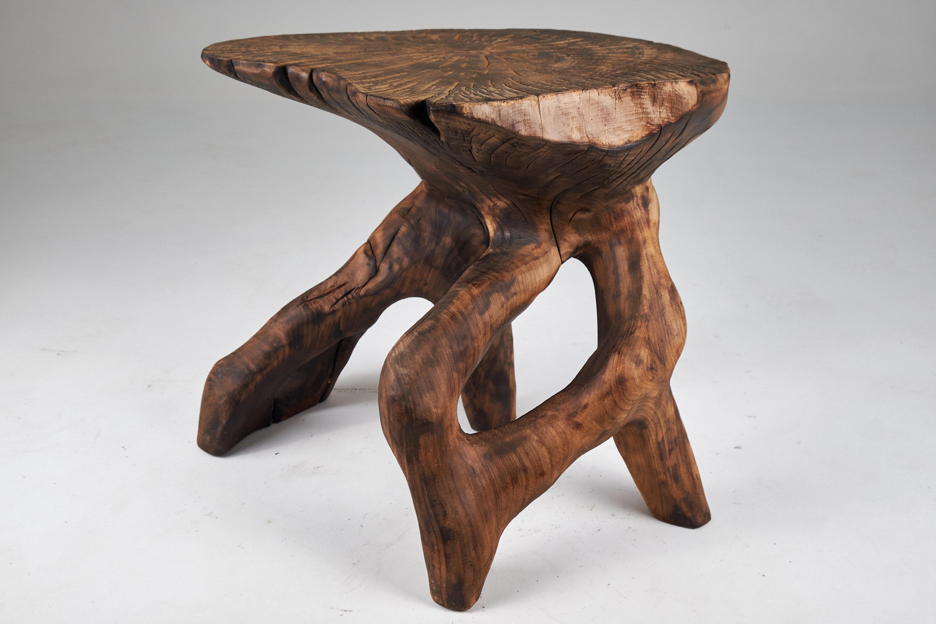 Carved Domus, Solid Wood Sculptural Side, Table Original Contemporary Design, Logniture For Sale