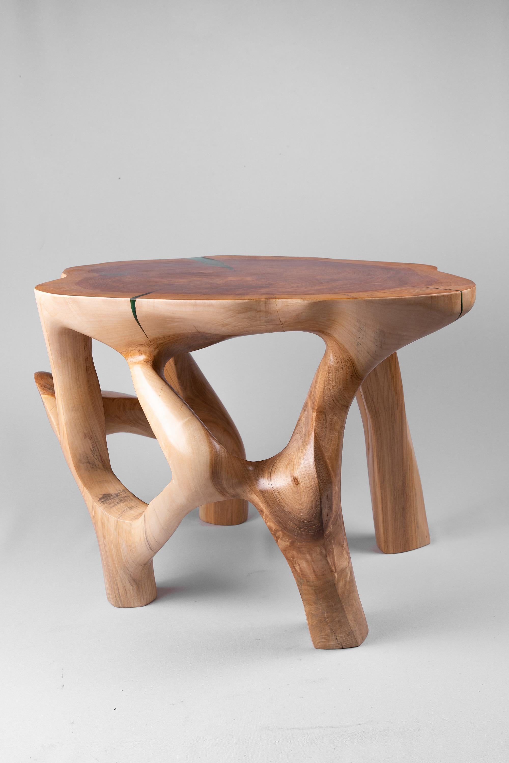 Domus, Solid Wood Sculptural Side, Table Original Contemporary Design, Lognitur For Sale 1