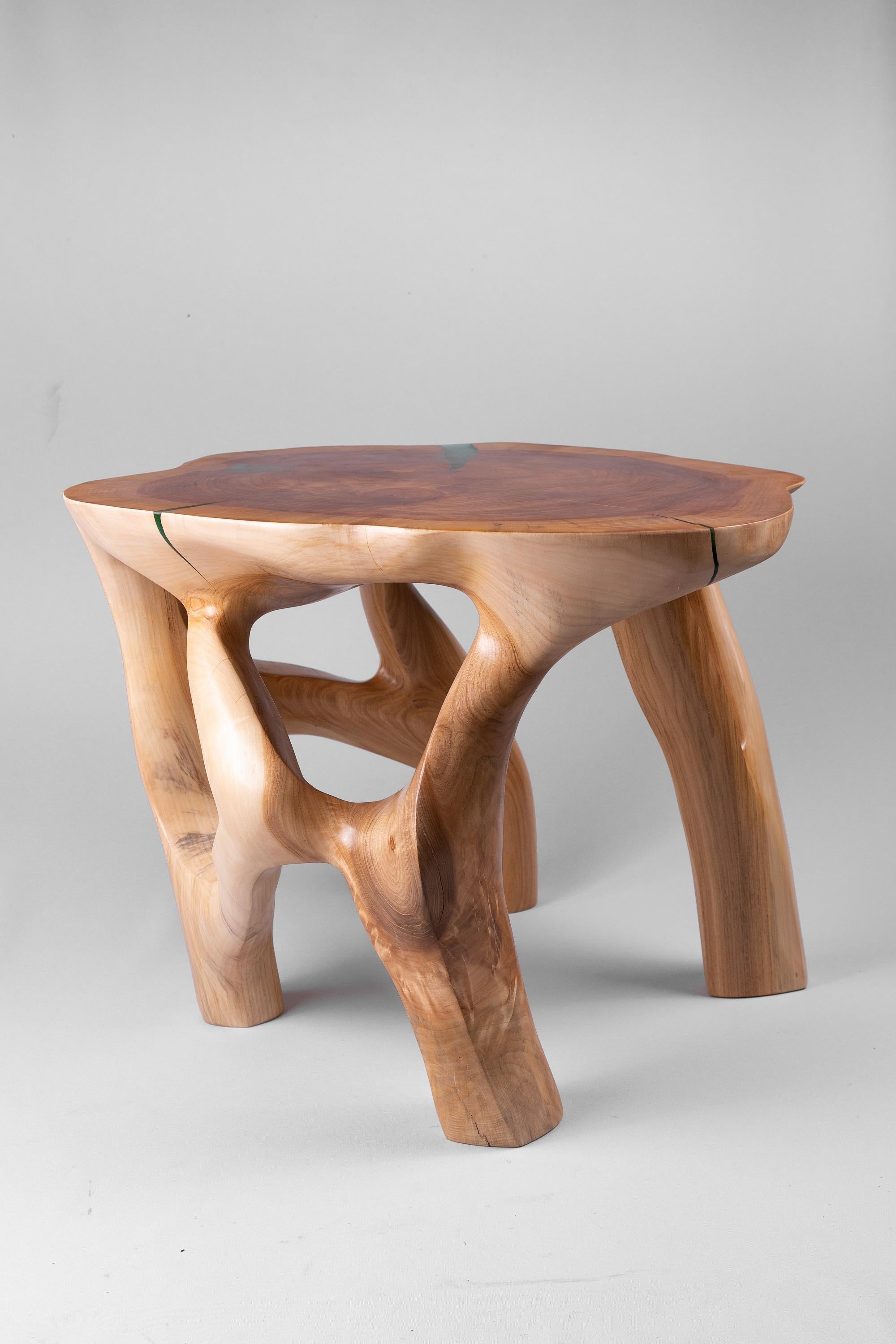 Domus, Solid Wood Sculptural Side, Table Original Contemporary Design, Lognitur For Sale 2