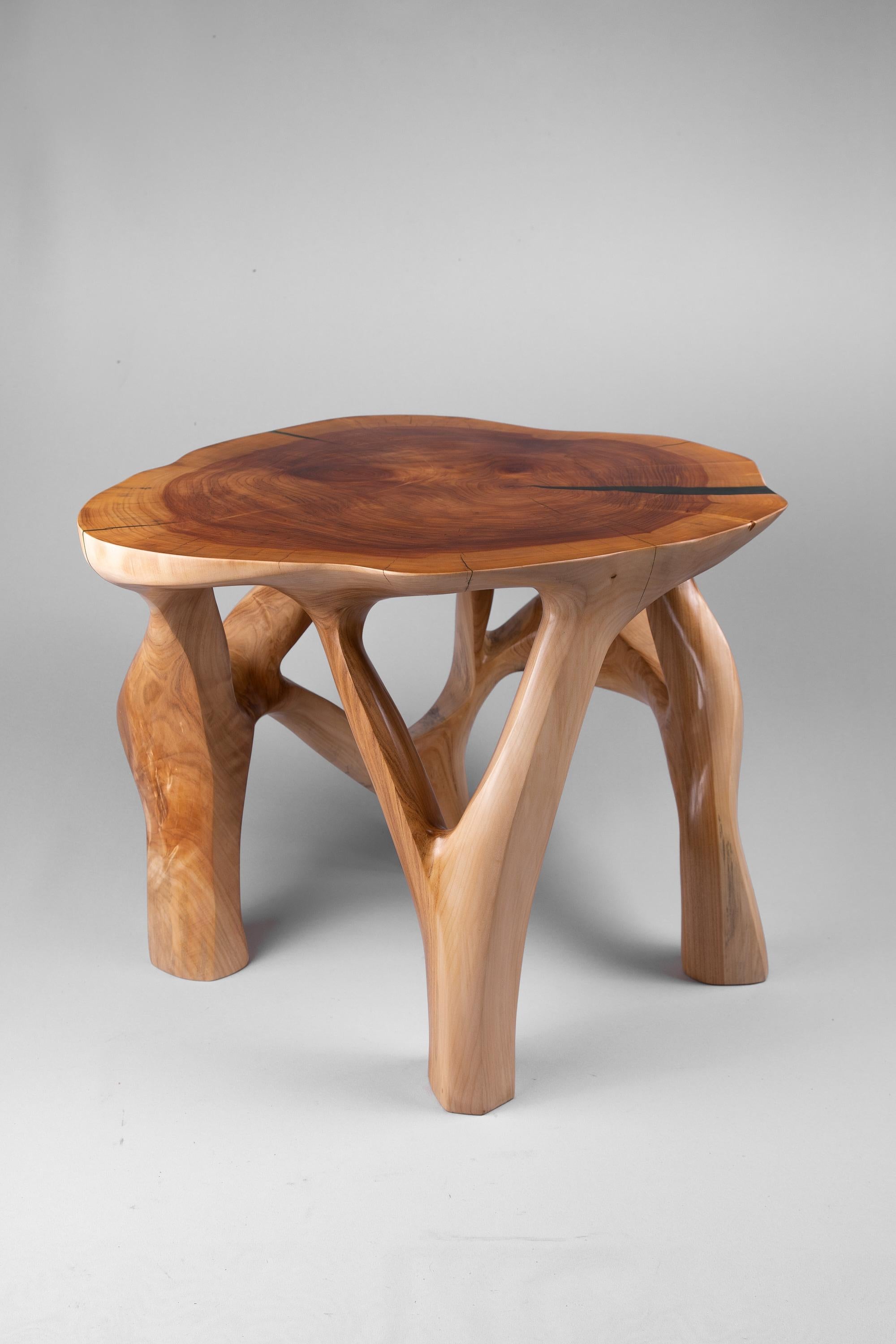 Domus, Solid Wood Sculptural Side, Table Original Contemporary Design, Lognitur For Sale 3