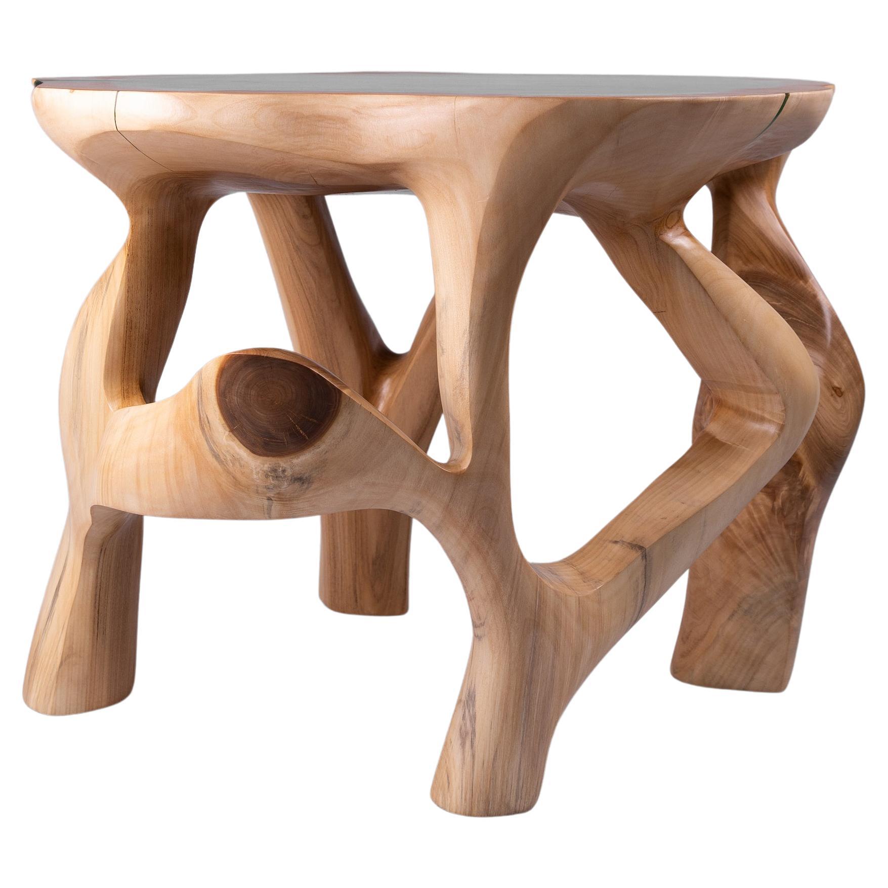Domus, Solid Wood Sculptural Side, Table Original Contemporary Design, Lognitur For Sale