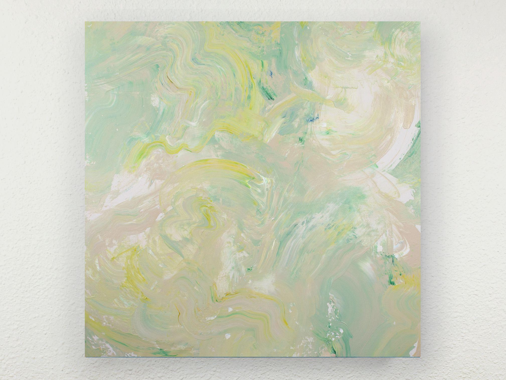 Green Flow 200824, green abstract expressionist.  Measures 40x40 inches, acrylics on canvas.  Ships rolled on a tube.    