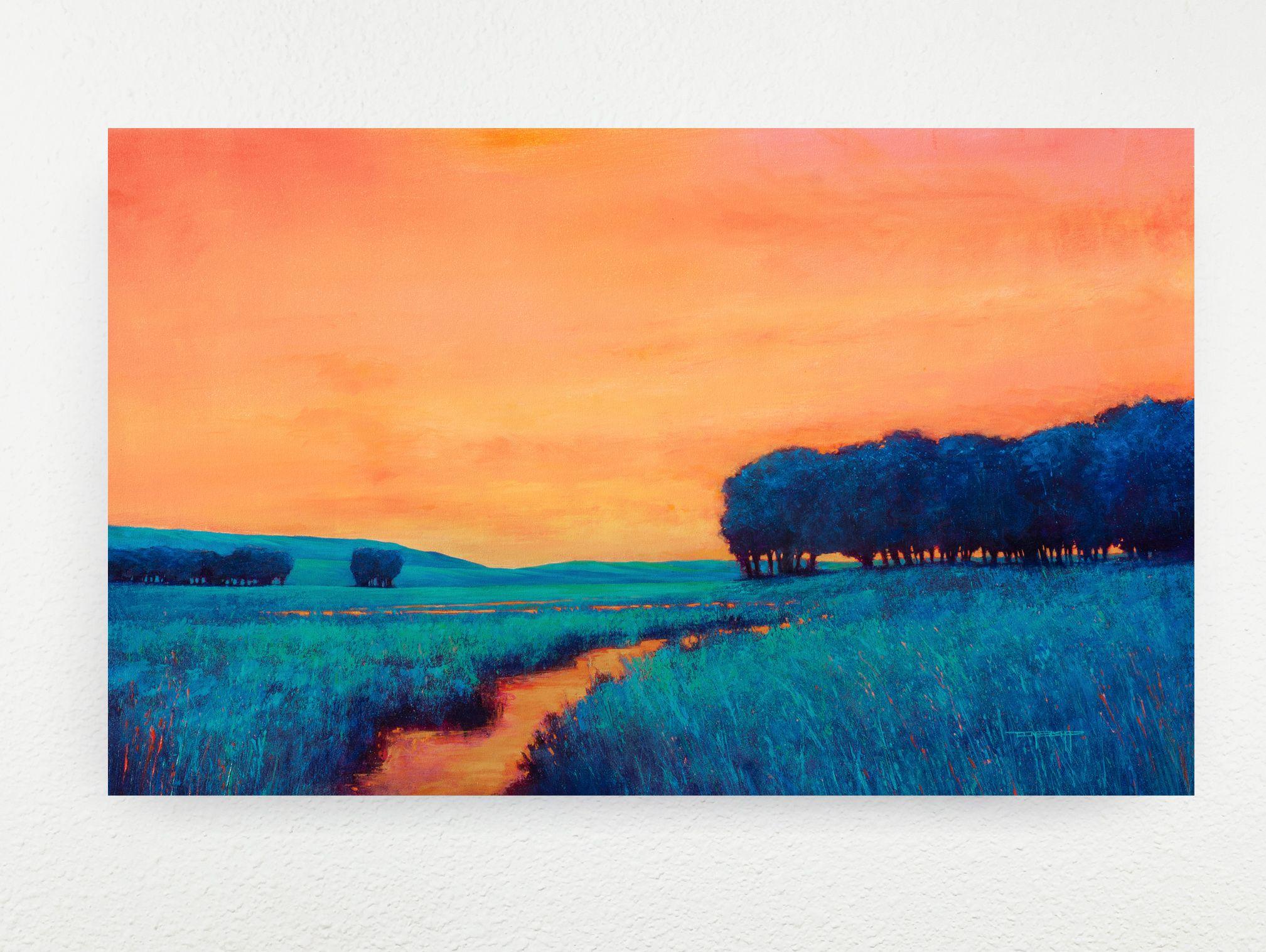 Orange Sunset 221104, Painting, Acrylic on Canvas For Sale 1
