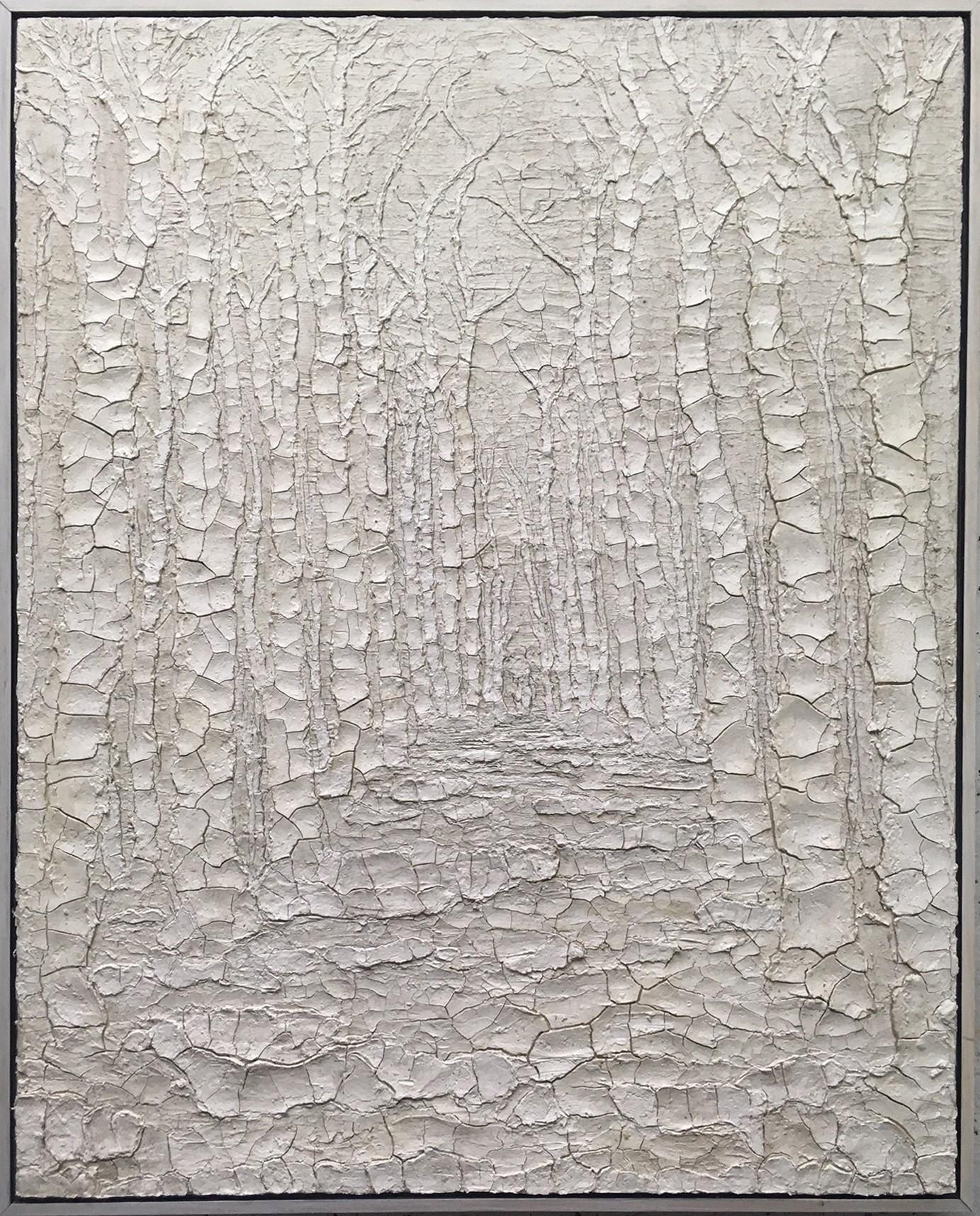 White Light: Large Abstracted Landscape Painting of a Forest in White Clay