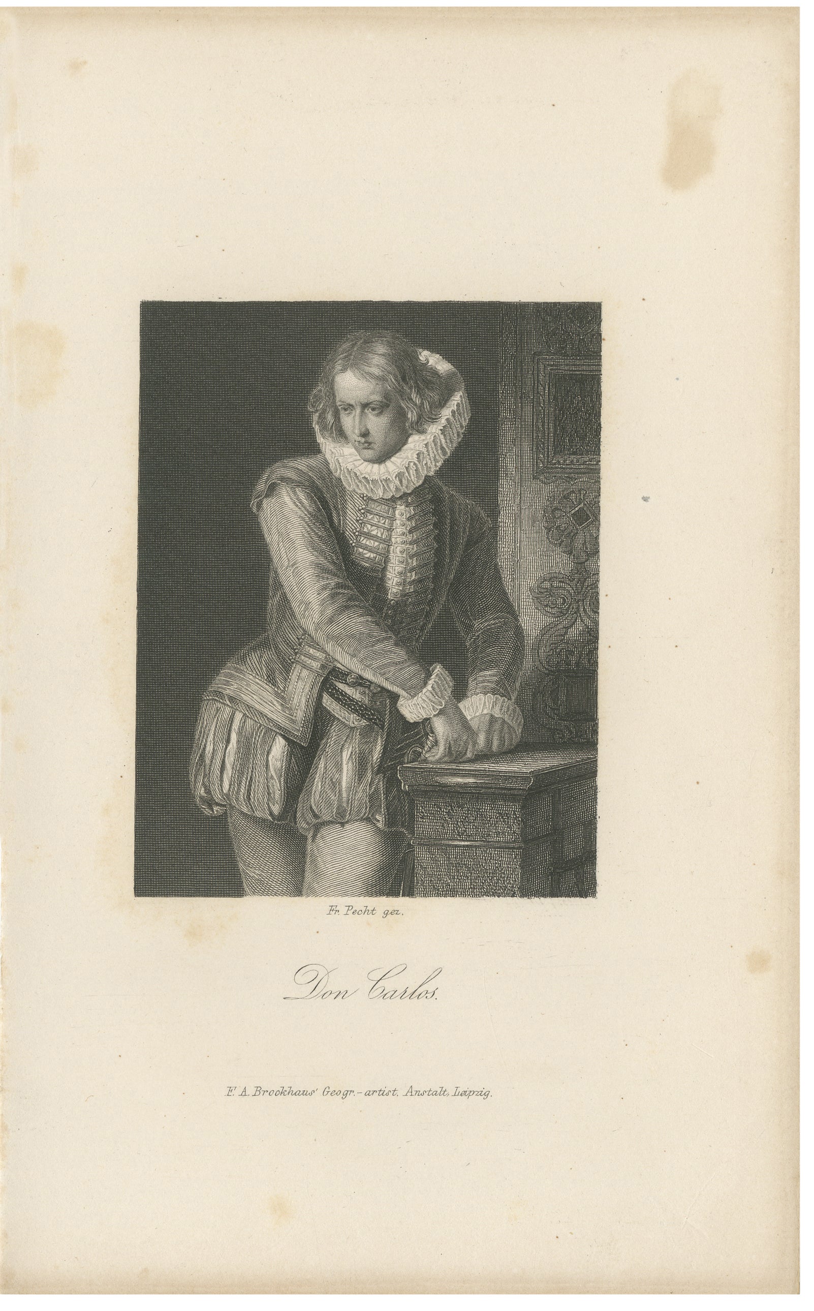 Don Carlos from Schiller’s Tragedy – German Steel Engraving, 1859
