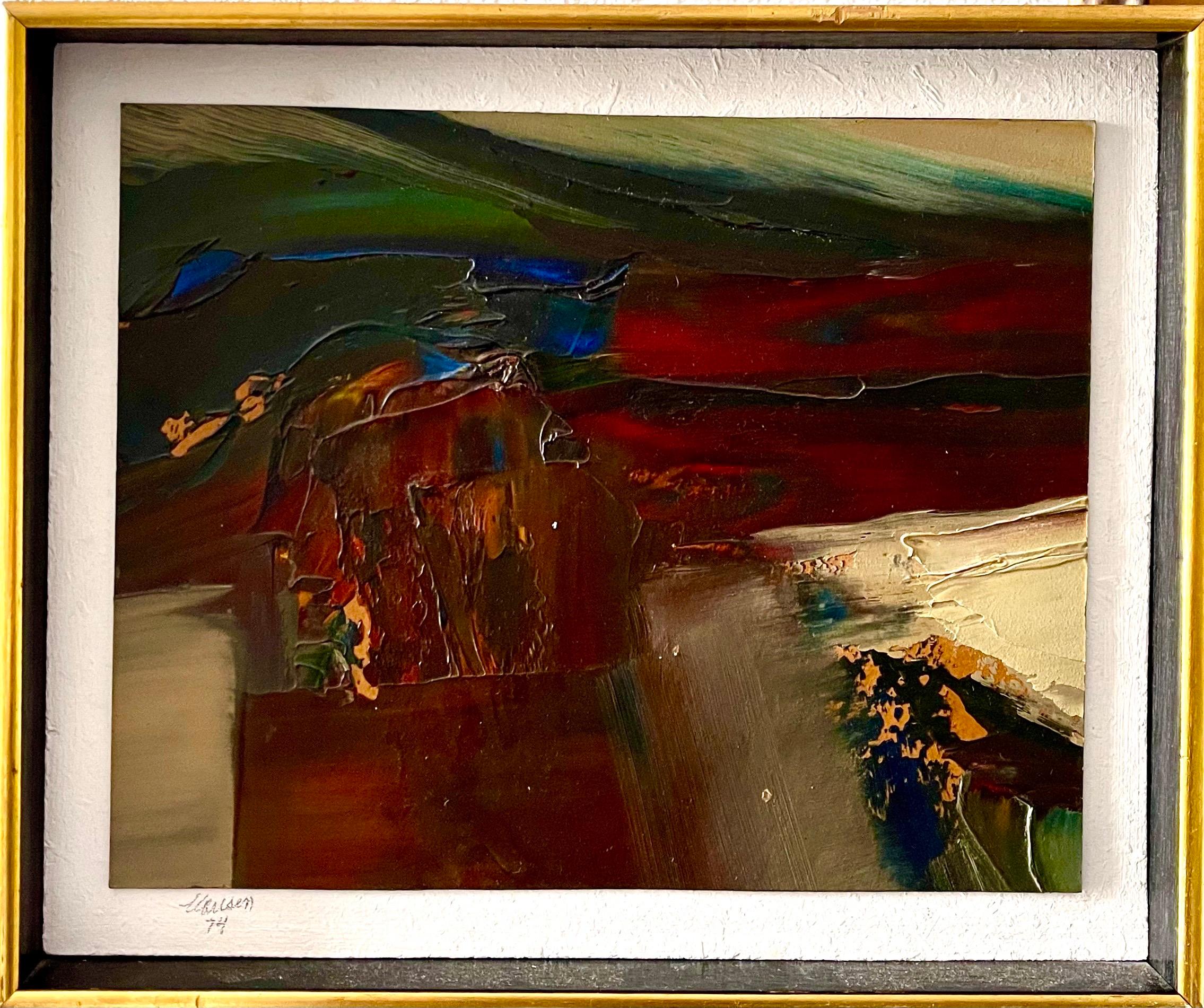 1974 California Bay Area Abstract Expressionist Bold Oil Painting Don Clausen