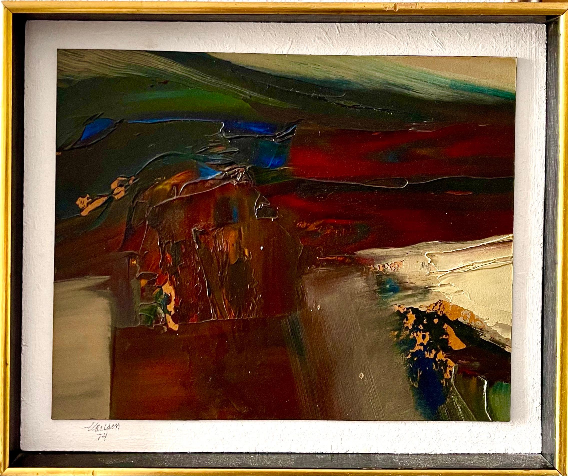 Don Clausen Americano (nato nel 1930)
Senza titolo  (1974)
Olio su tavola
Firmato a mano in basso a sinistra e al verso
Incorniciato 11,25 X 13,5 vista 9 x 11,25 pollici


Don Clausen è un pittore americano del dopoguerra e contemporaneo nato nel