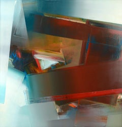 Large Scale Contemporary Textural Abstract with Red, Blue, Orange by Don Clausen