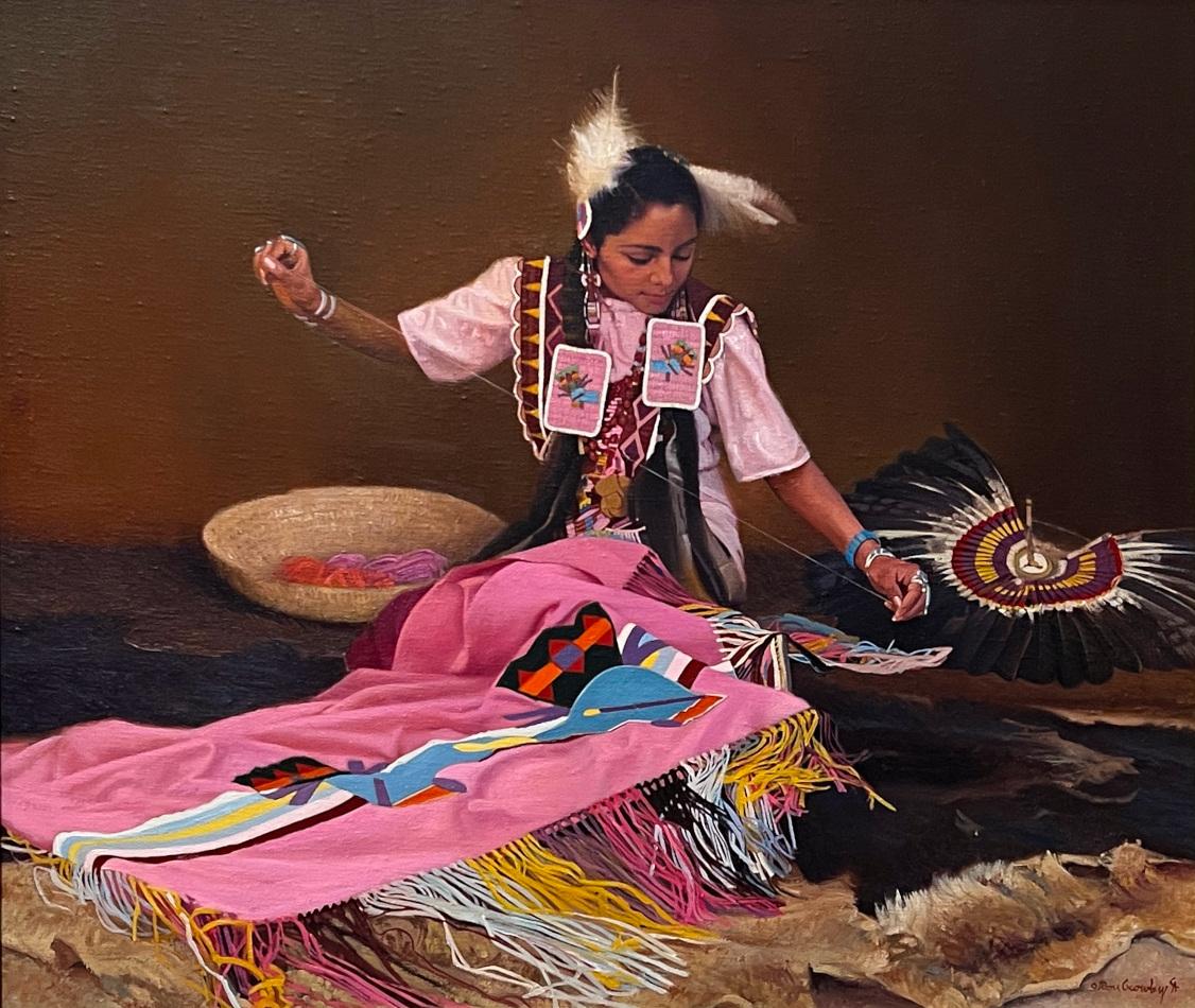 Don Crowley Figurative Painting - "THE SEAMSTRESS"  NATIVE AMERICAN GIRL COWBOY ARTISTS OF AMERICA.     INDIAN 