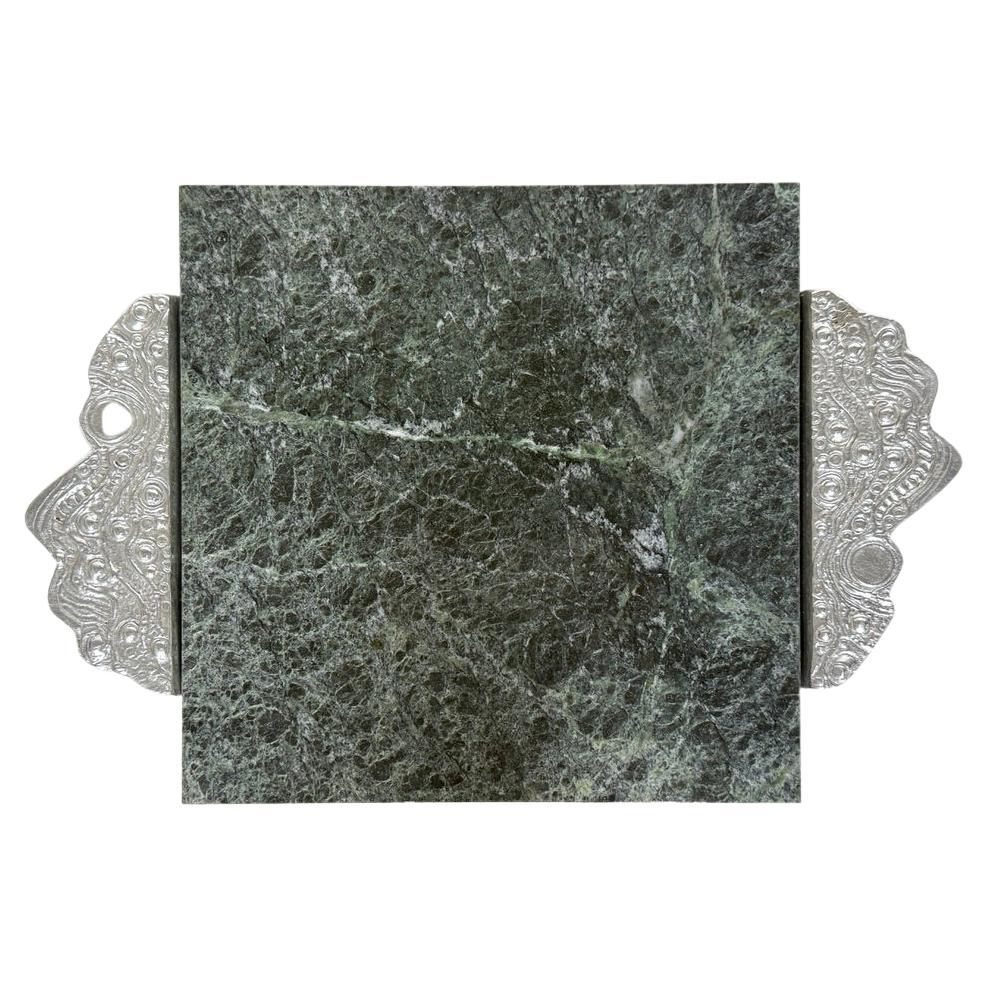 Bandeja de mármol verde y aluminio Don Drumm Bandeja o tabla de embutidos