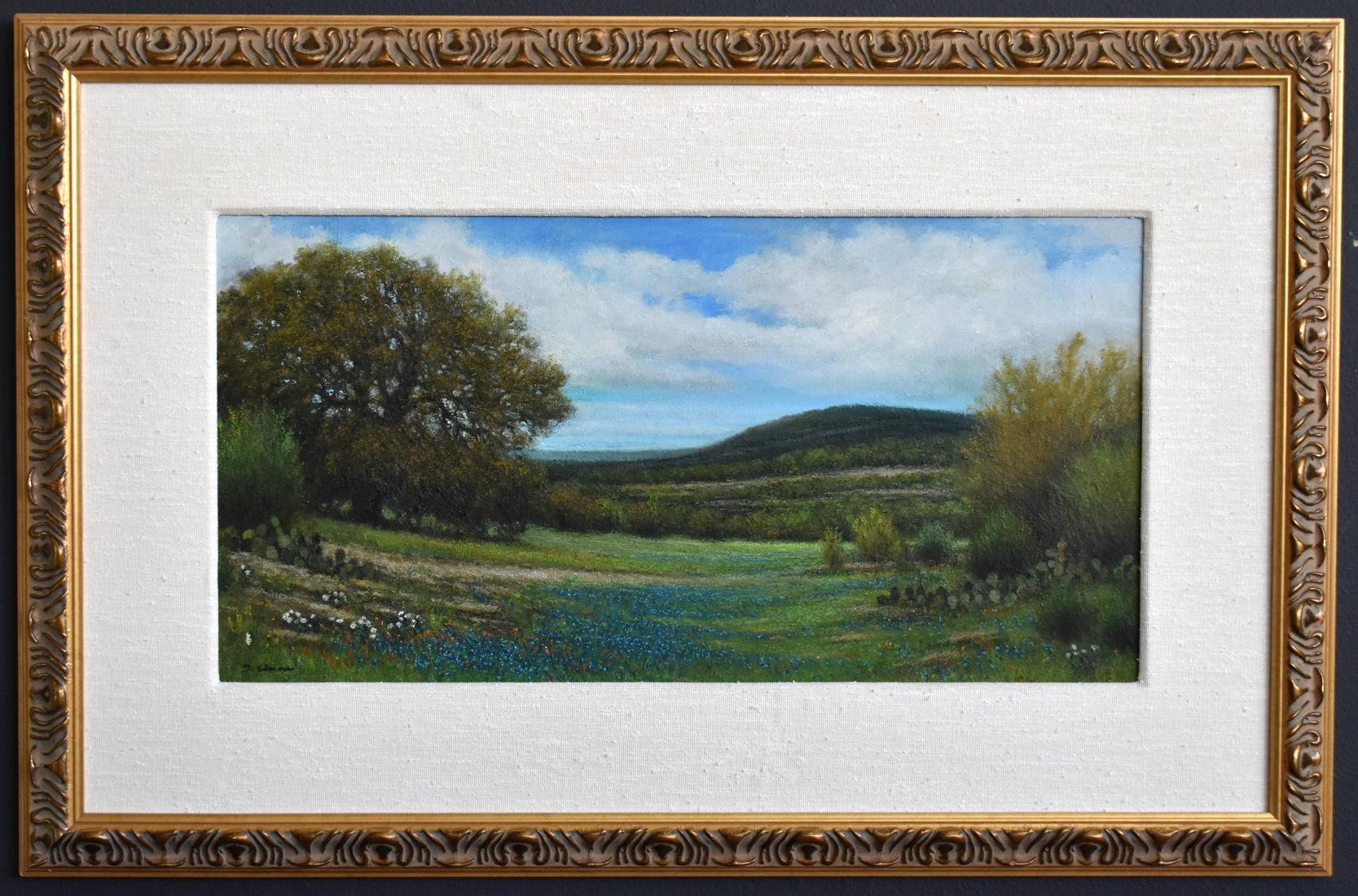 Don Elmore Landscape Painting - "LLANO BLUES" BLUEBONNET TEXAS HILL COUNTRY