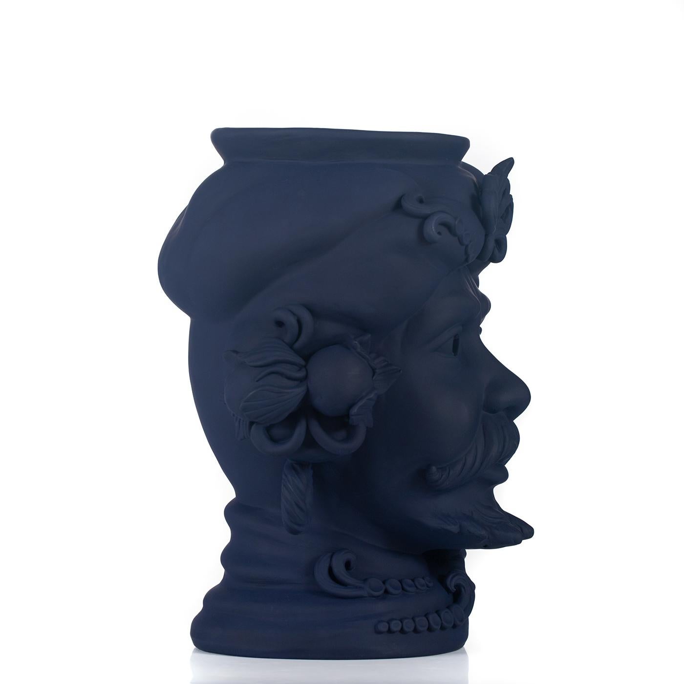 The bold Don Filippo Vase is part of a remarkable range of mythology inspired vases, crafted entirely by hand. Painted all over in a dark midnight blue with a matt finish, the ancient character will make a fearless addition to any area in the home