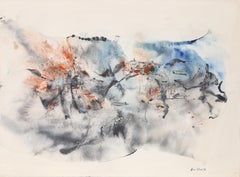 Aquarelle expressionniste abstraite bleue et orange, 1971, Don Fink