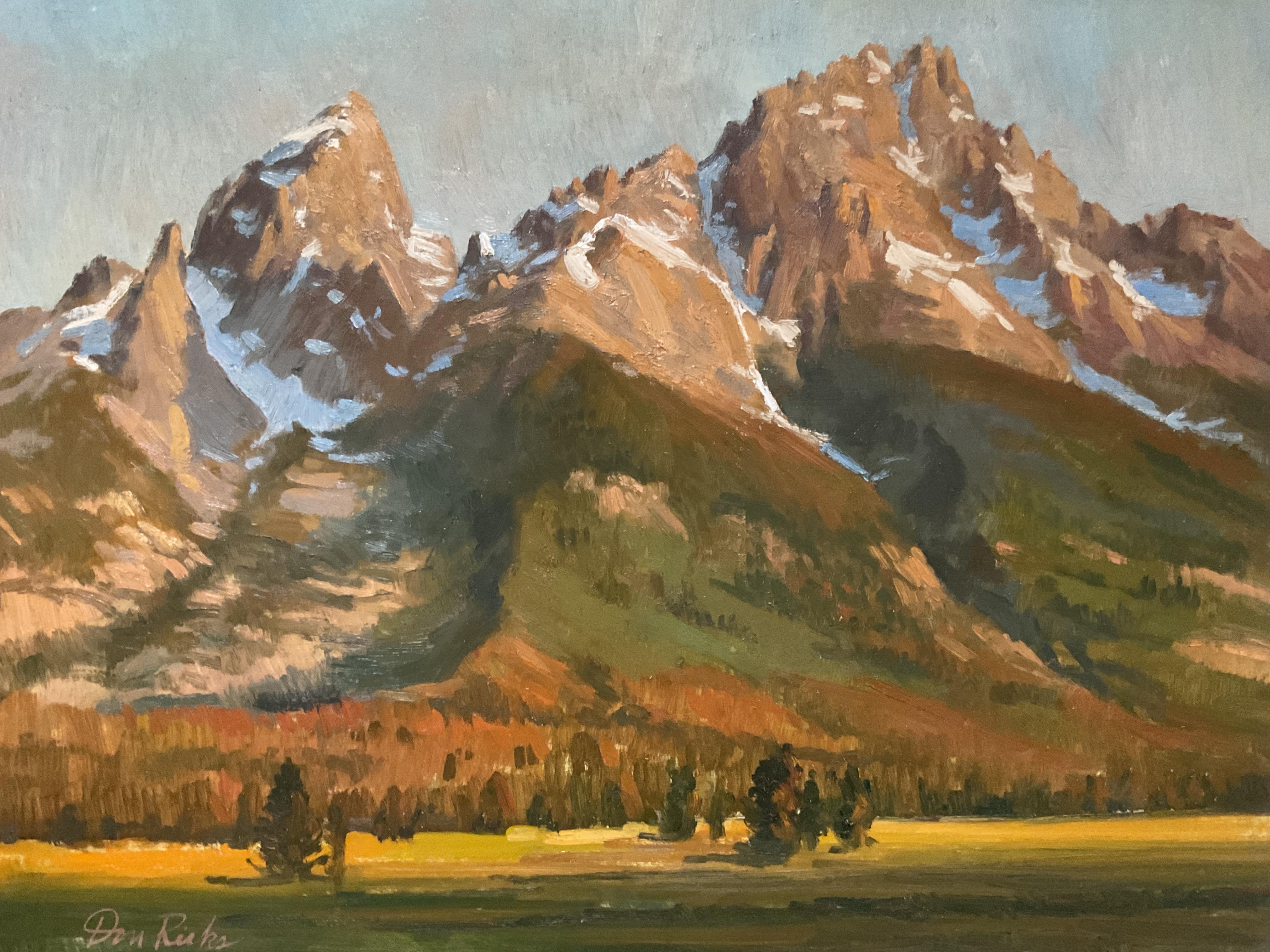 Impresionante paisaje de los Grandes Tetons, Wyoming, del artista Don Ricks (1929-1996), que figura en la lista - Painting de Don Frank Ricks
