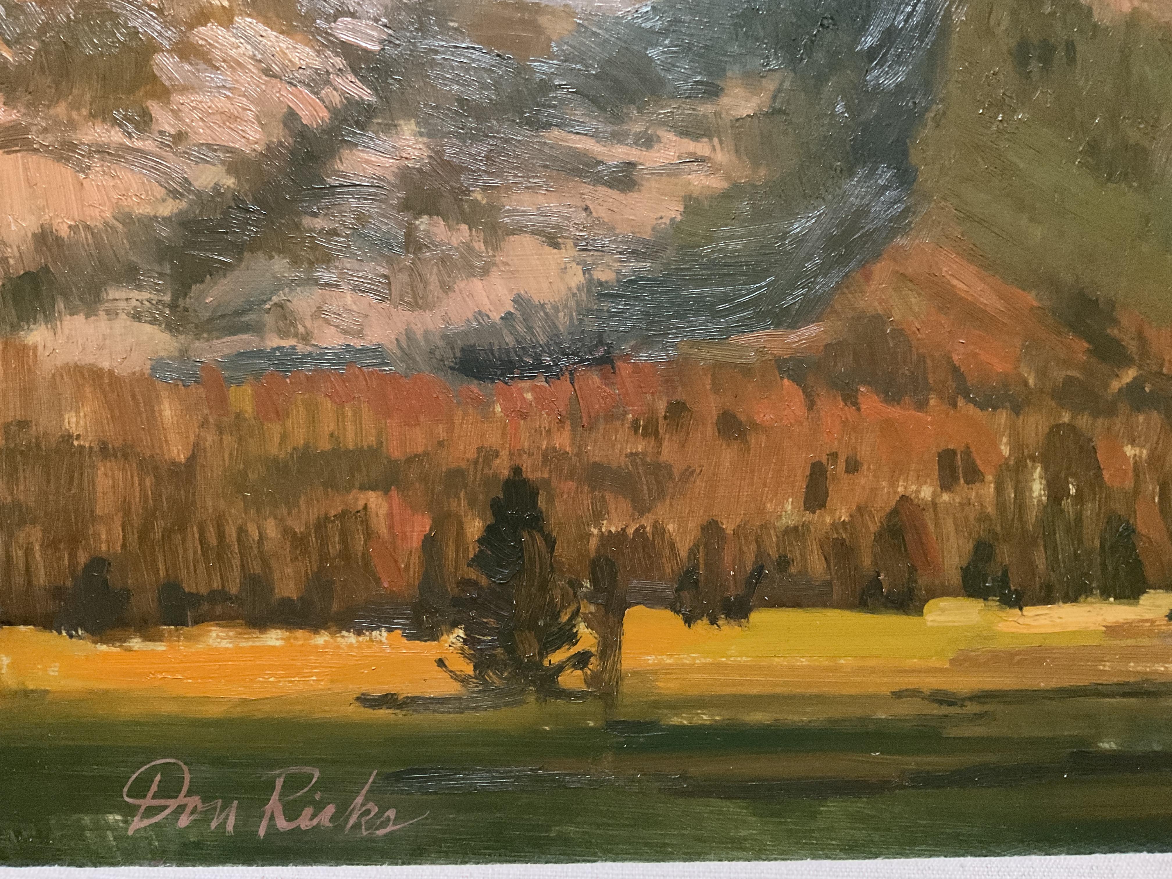 Impresionante paisaje de los Grandes Tetons, Wyoming, del artista Don Ricks (1929-1996), que figura en la lista - Landscape Painting Marrón de Don Frank Ricks