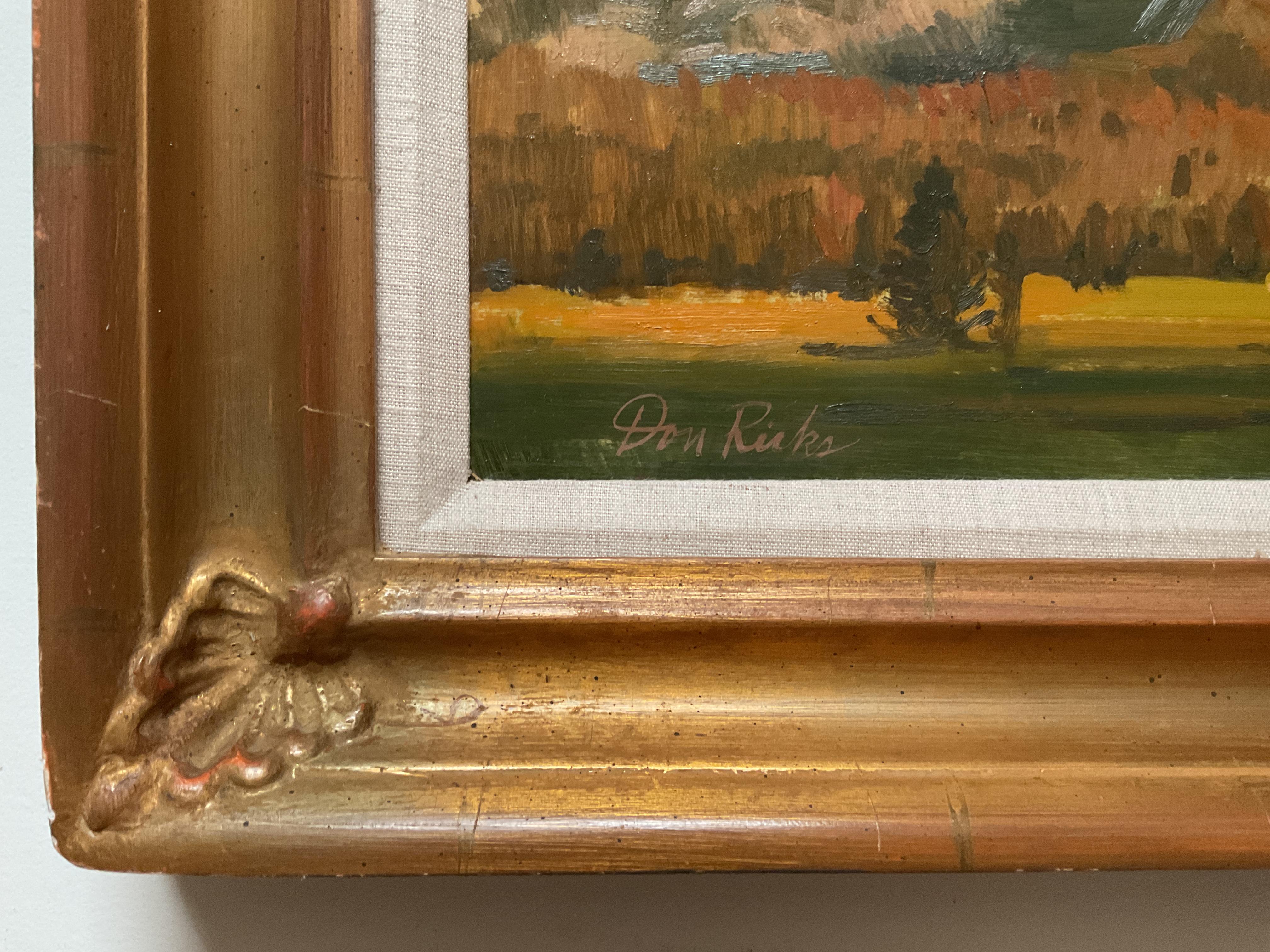 El artista Don F. Ricks se inspiró en la belleza natural que rodeaba su parte del Oeste.  Ya fueran las llanuras, las imponentes Montañas Rocosas o los jardines creados con tanto amor alrededor de granjas y ranchos, Ricks pintaba lo que veía en toda
