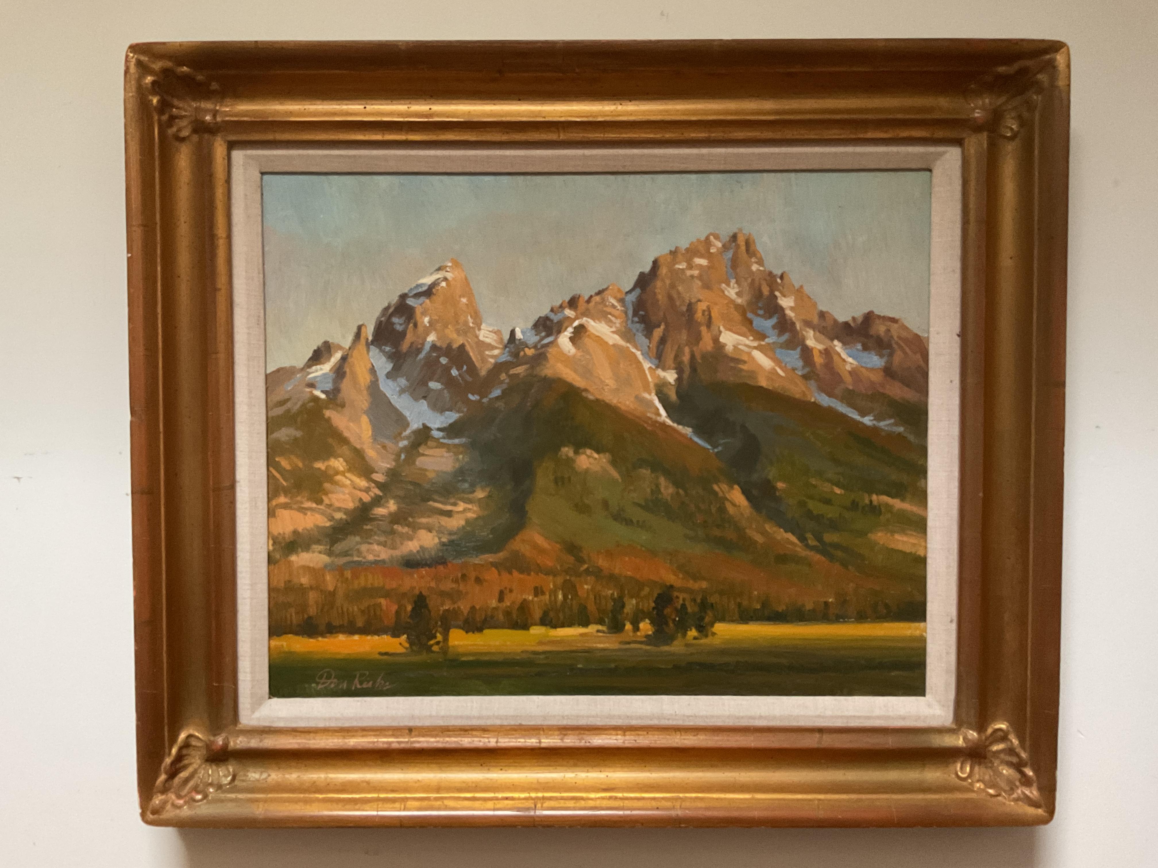 Landscape Painting de Don Frank Ricks - Impresionante paisaje de los Grandes Tetons, Wyoming, del artista Don Ricks (1929-1996), que figura en la lista