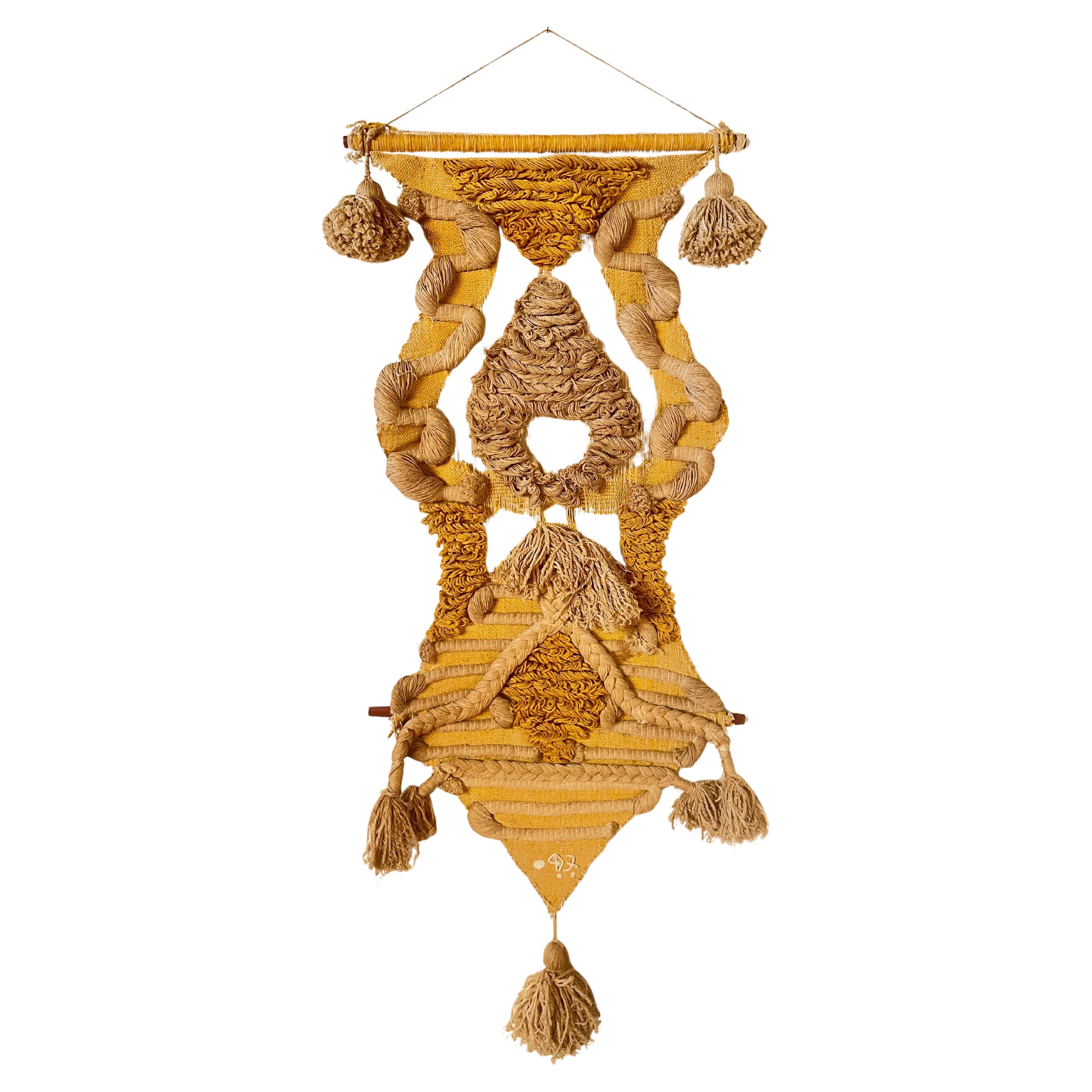 Don Freedman Fiber Wall Art Tapestry Sculpture signed 1976 original, 6 feet tall