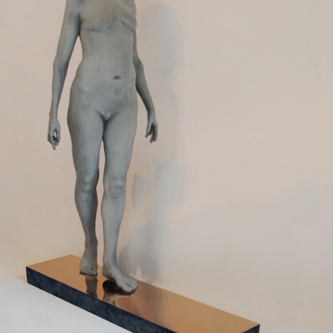 SHE'S WALKING, SCULPTURE STANDING ON PLATFORM, NUDE SCULPTURE, NUDE WOMAN  - Sculpture by Don Gale
