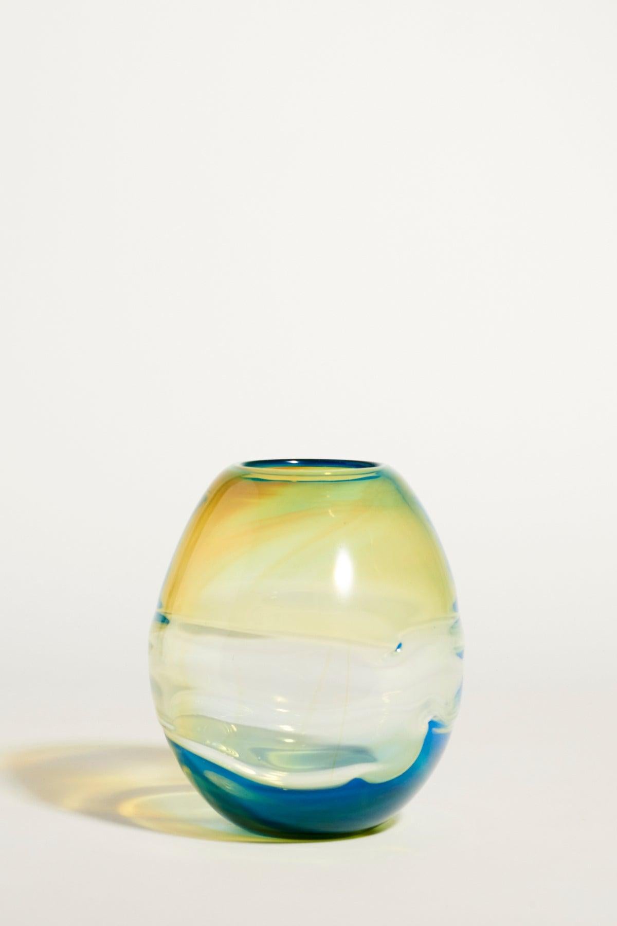 Don Gonzalez Art Glass Yellow and Blue Vase In Excellent Condition In New York, NY