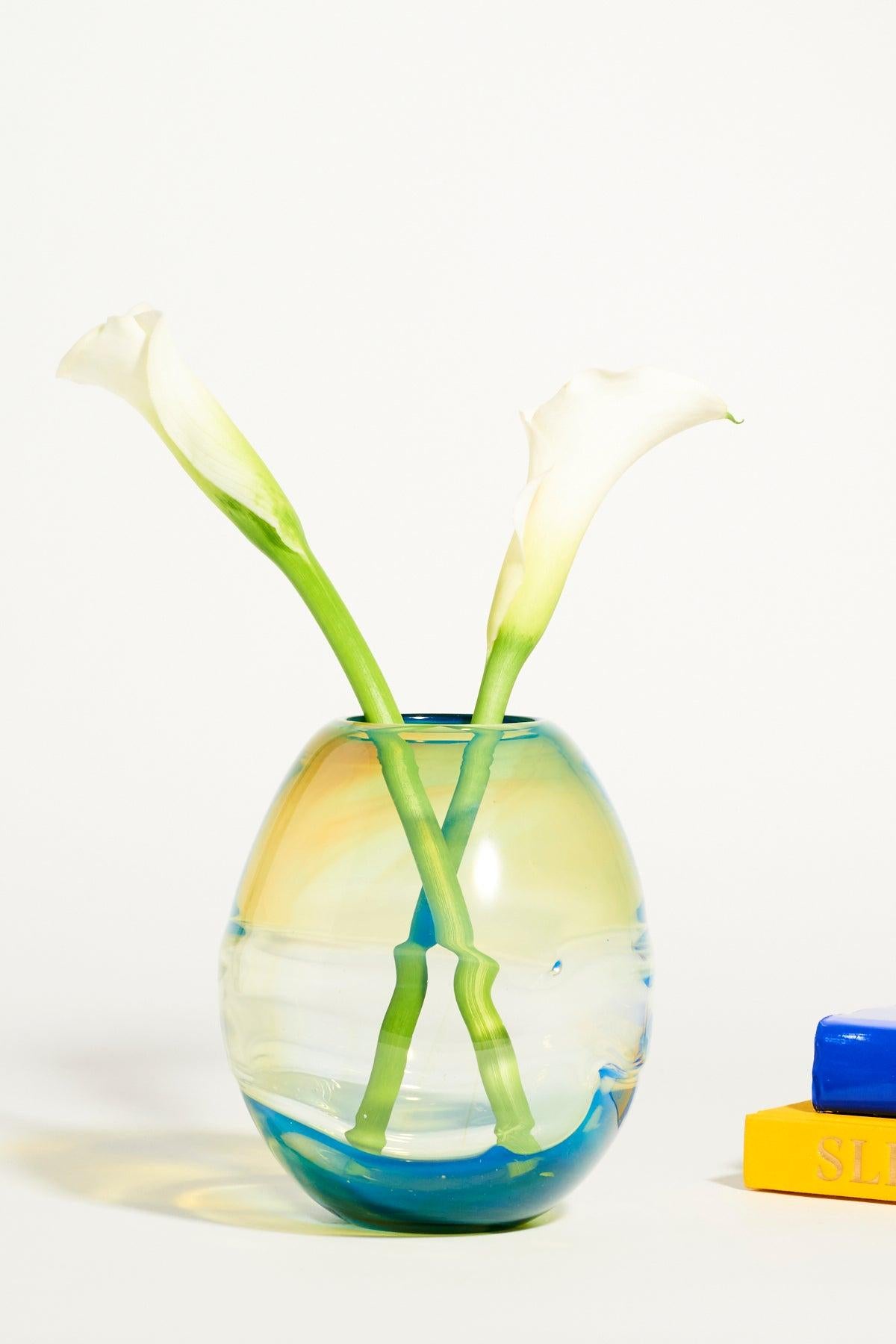 Don Gonzalez Art Glass Yellow and Blue Vase 3