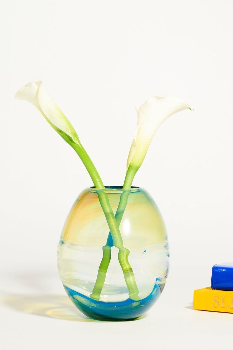 Don Gonzalez Art Glass Yellow and Blue Vase For Sale at 1stDibs