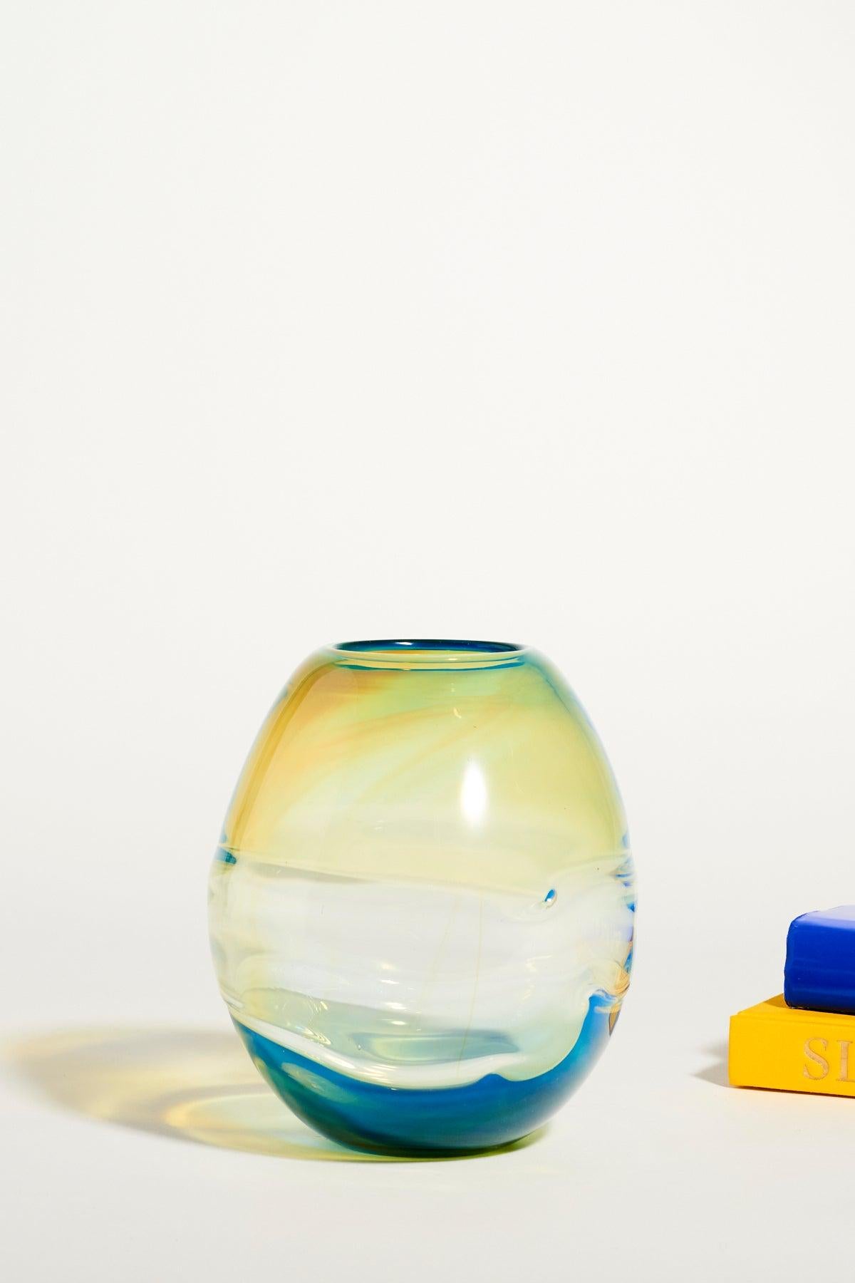 Don Gonzalez Art Glass Yellow and Blue Vase 4