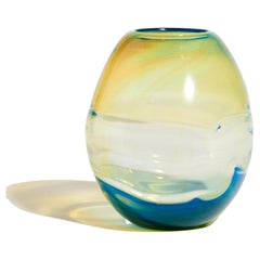 Don Gonzalez Art Glass Yellow and Blue Vase