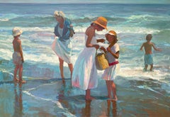 Vintage 'Mothers and Children on the Beach' by Don Hatfield - American Impressionism