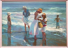 'Mothers and Children on the Beach' by Don Hatfield - American Impressionism