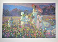 "Parasoles y flores silvestres" Gran serigrafía original en color