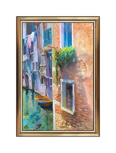 Don Hazen Original Oil Painting On Canvas Large Venice Cityscape Signed Artwork