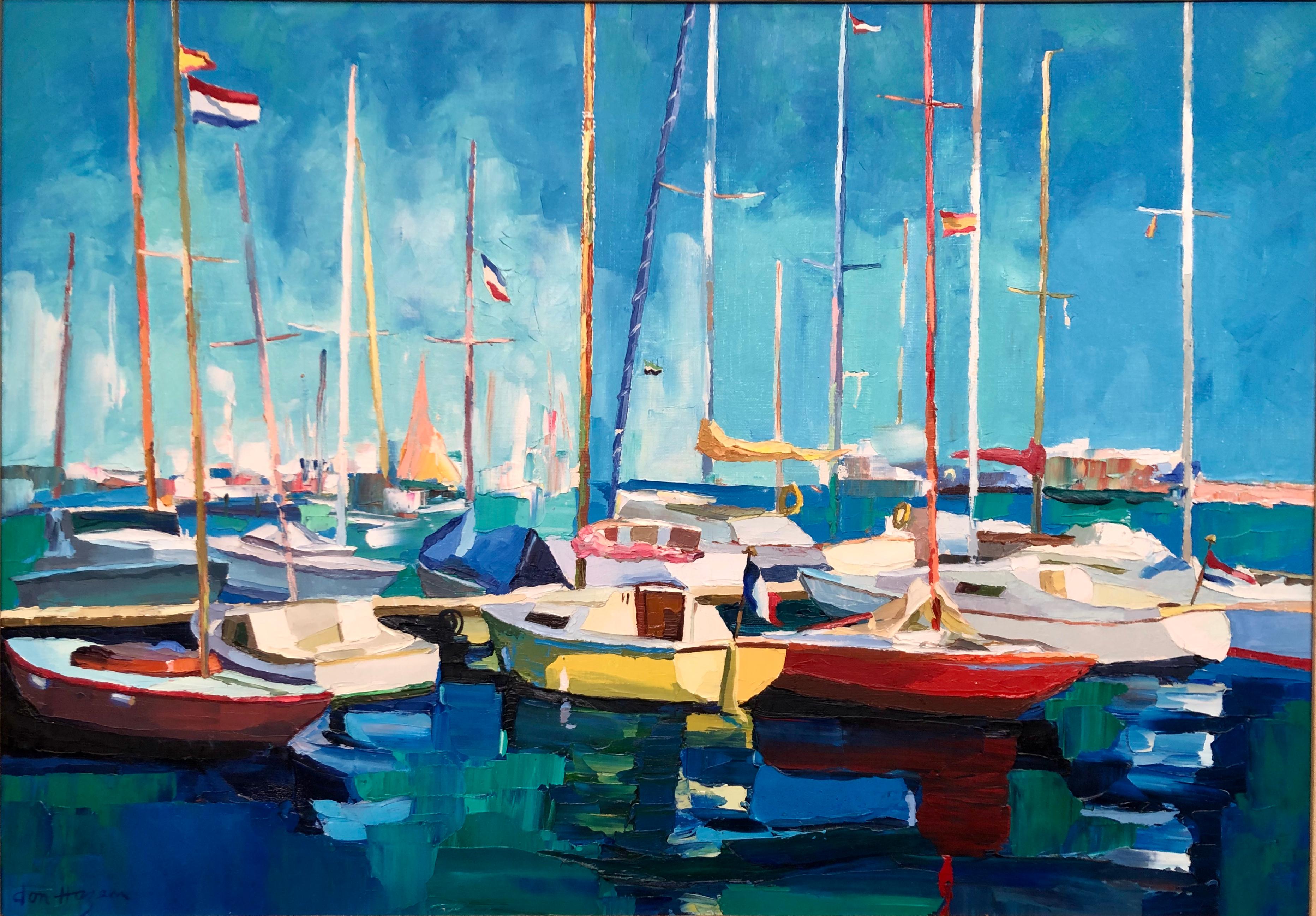 Vibrant Sailboats On The Water - Painting by Don Hazen