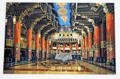 Don Jacot Lobby of the Fox Theatre Gouache Board Photo Realistic Painting Framed