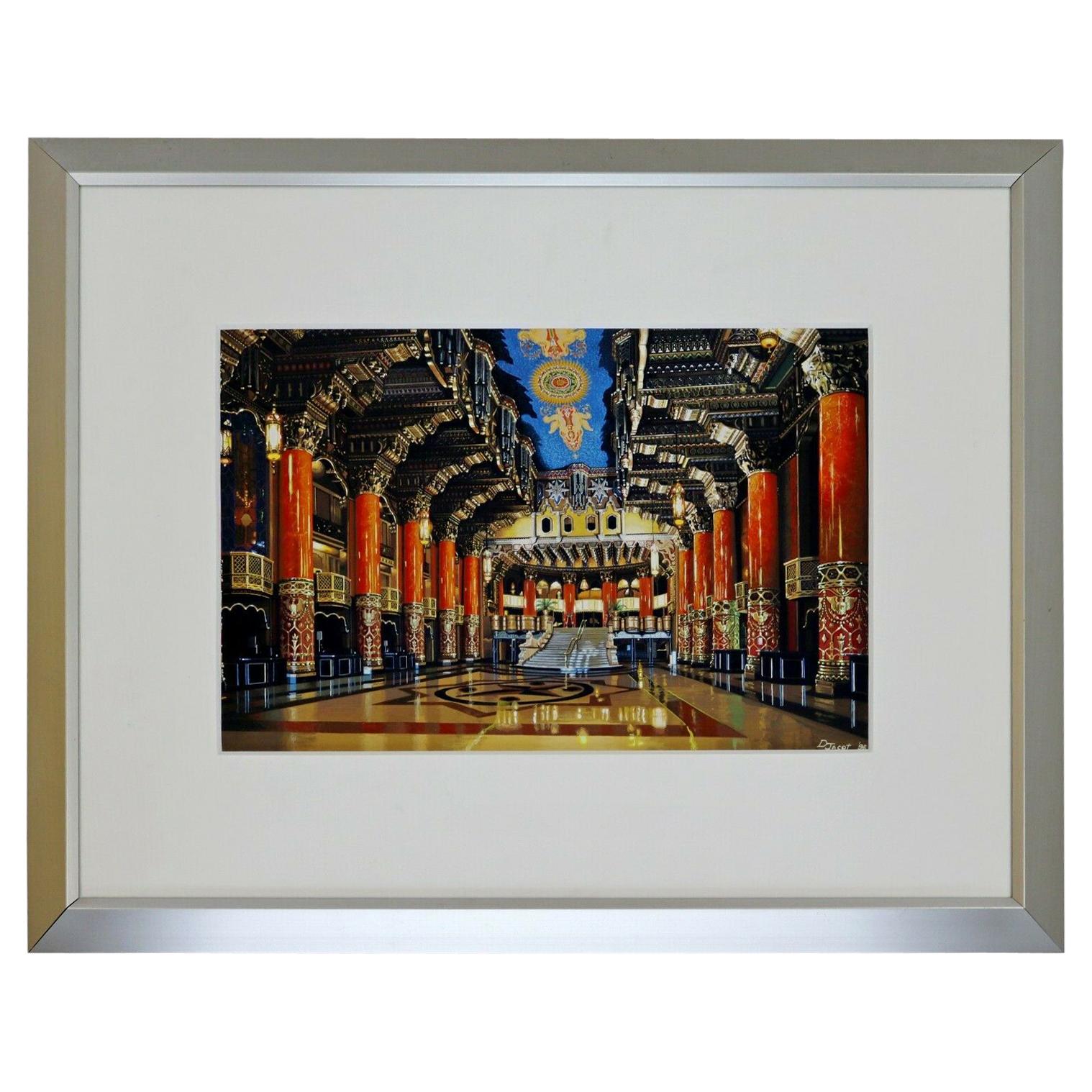 Don Jacot Lobby of the Fox Theatre Gouache Board Photo Realistic Painting Framed