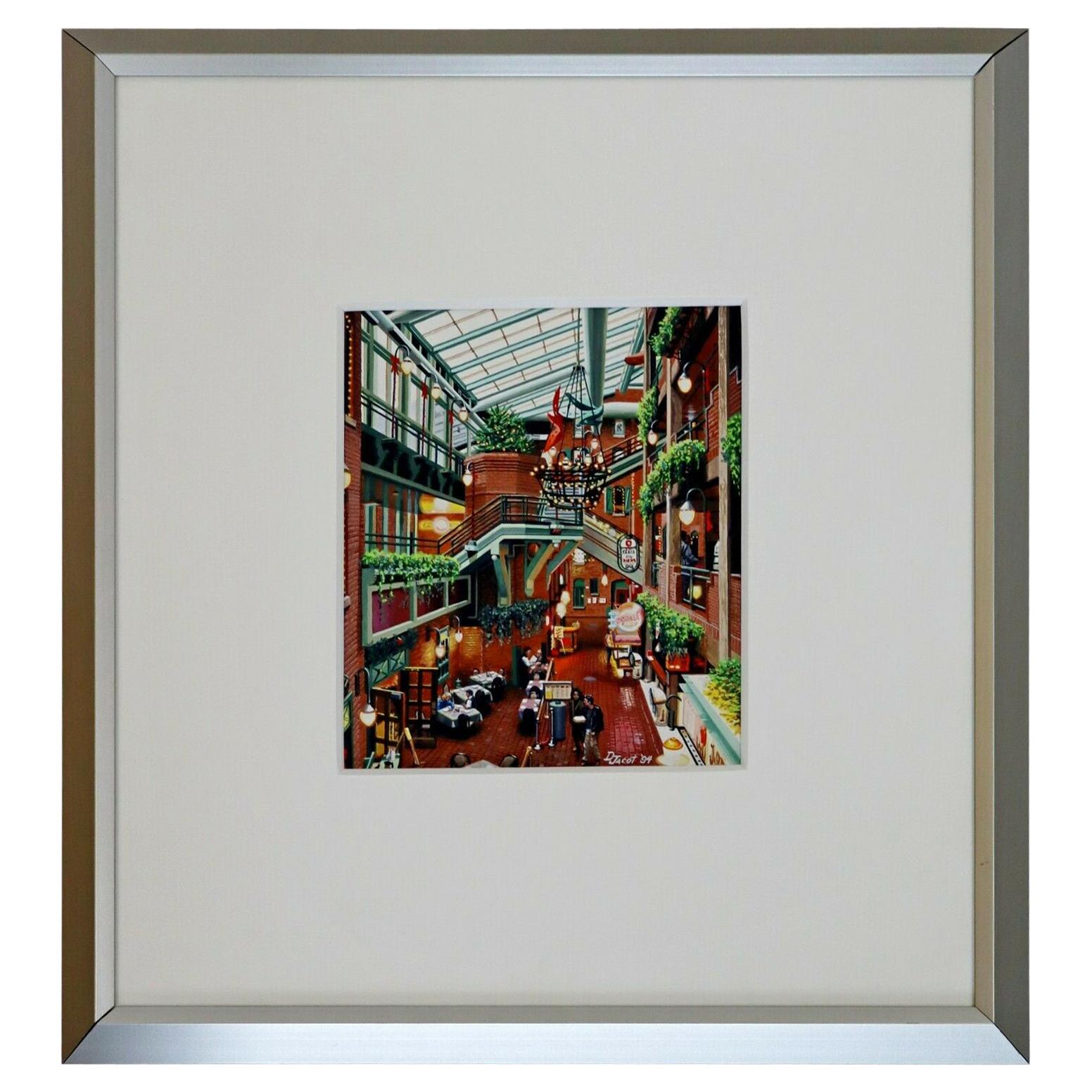 Don Jacot Trapper's Alley Gouache on Board Framed Photo Realistic Painting For Sale