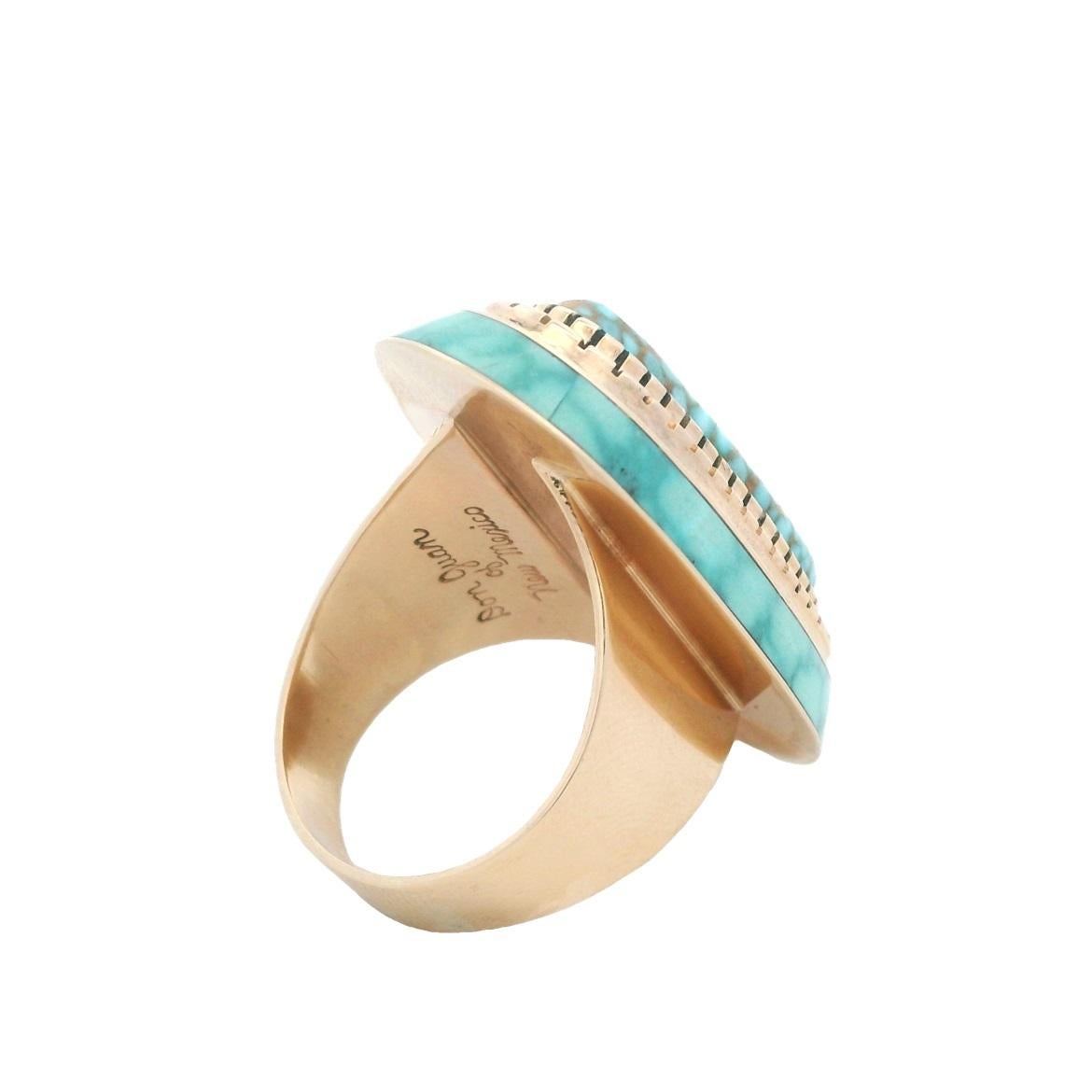 Bague Don Juan du Nouveau Mexique en turquoise et or jaune 14k en vente 6