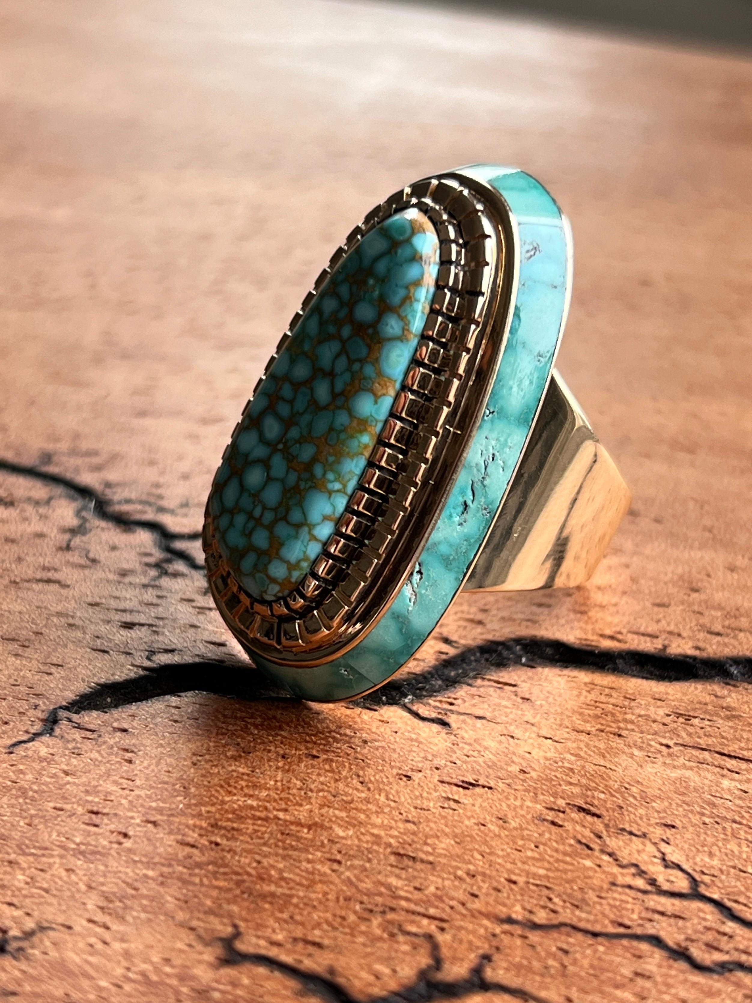 Contemporain Bague Don Juan du Nouveau Mexique en turquoise et or jaune 14k en vente