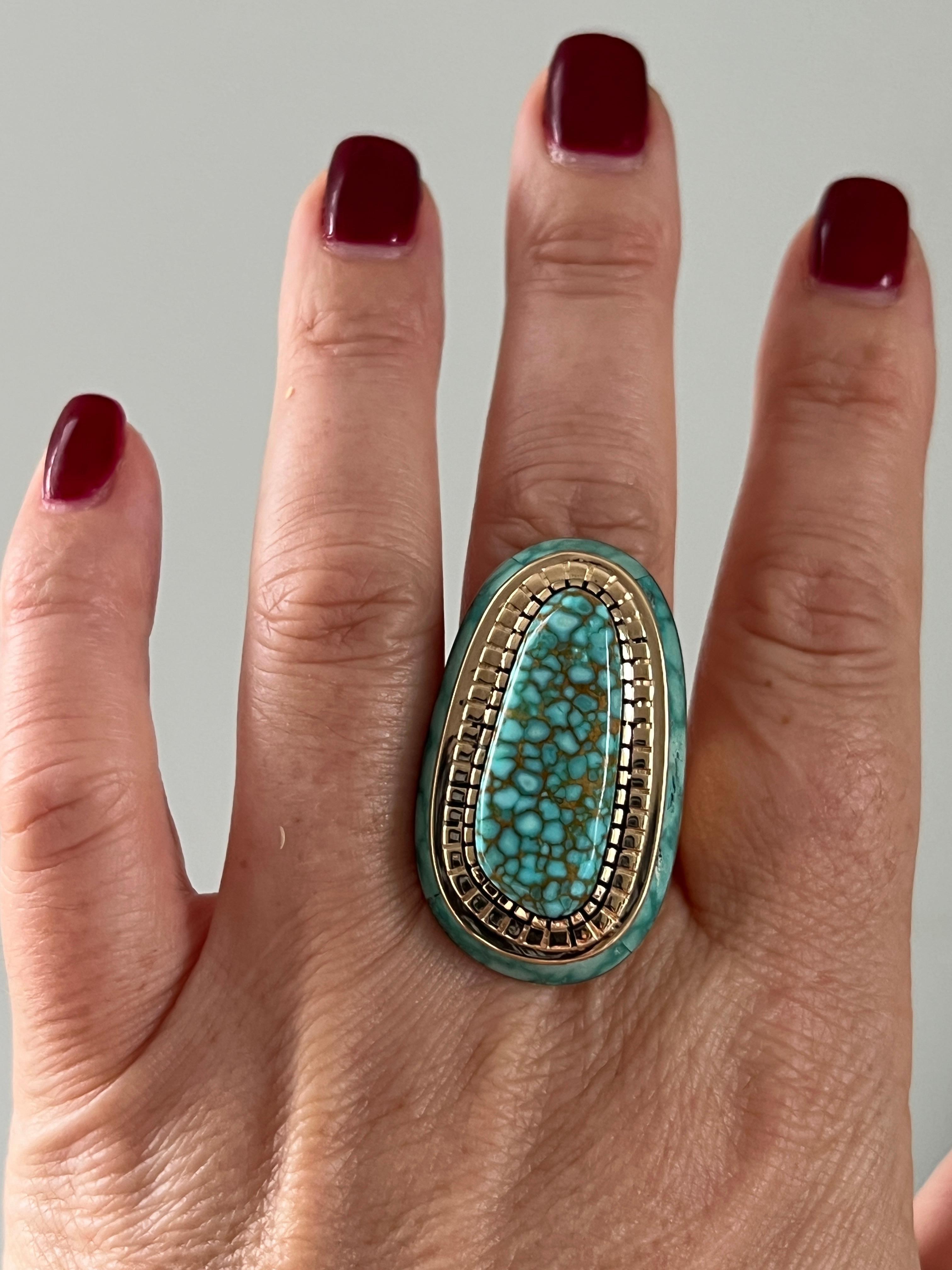 Bague Don Juan du Nouveau Mexique en turquoise et or jaune 14k Unisexe en vente