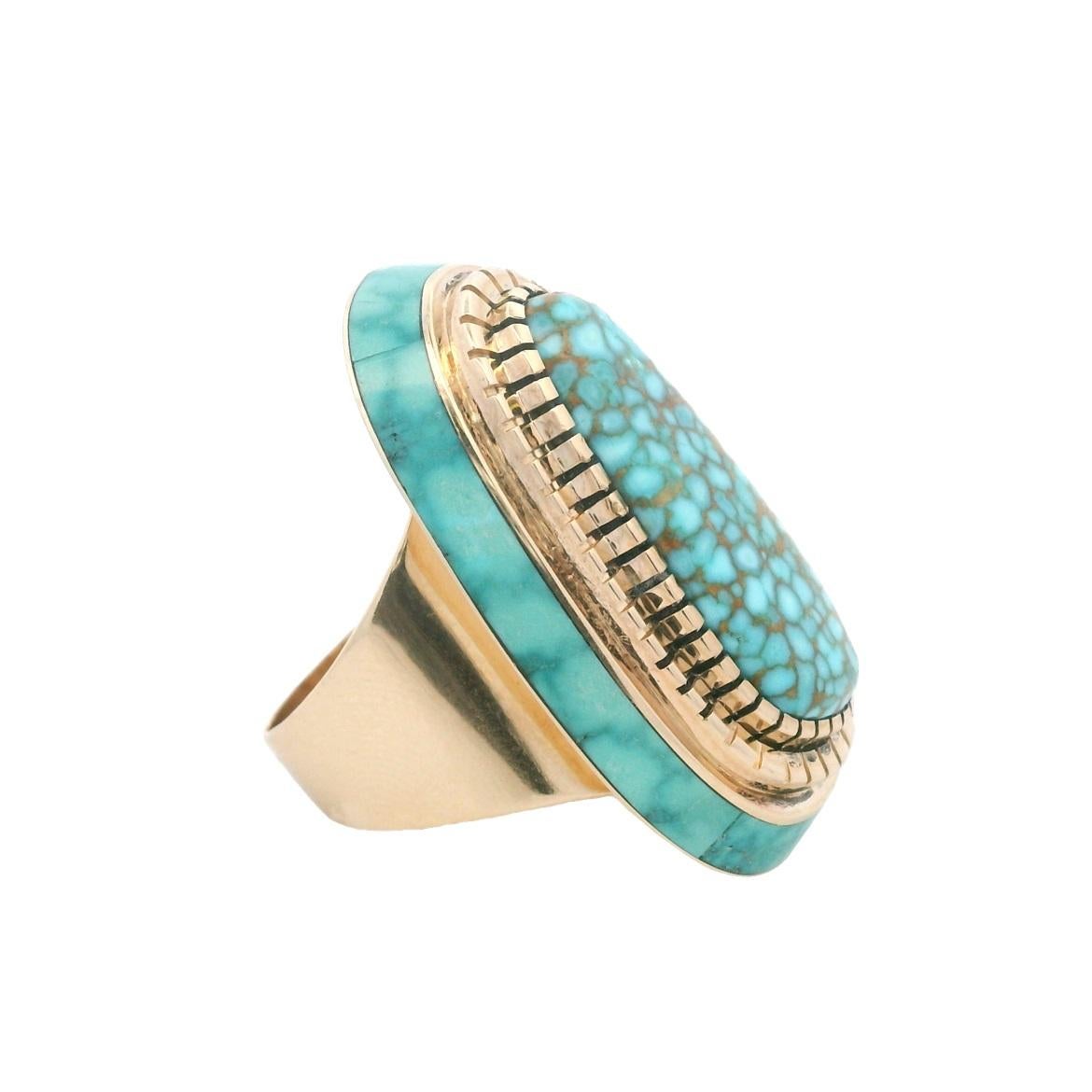 Bague Don Juan du Nouveau Mexique en turquoise et or jaune 14k en vente 3