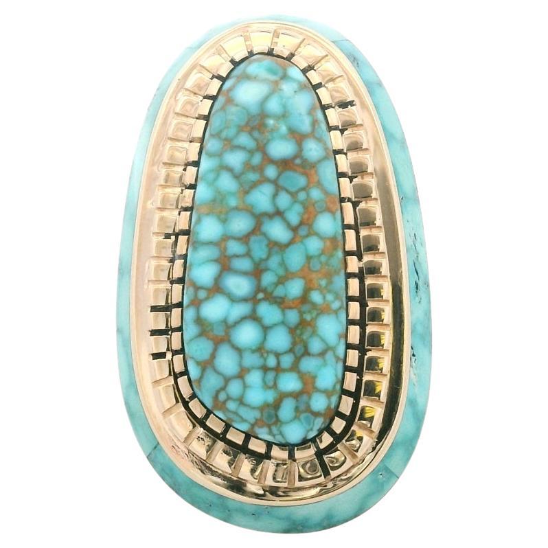 Anello con dichiarazione di Don Juan of New Mexico in turchese e oro giallo 14k