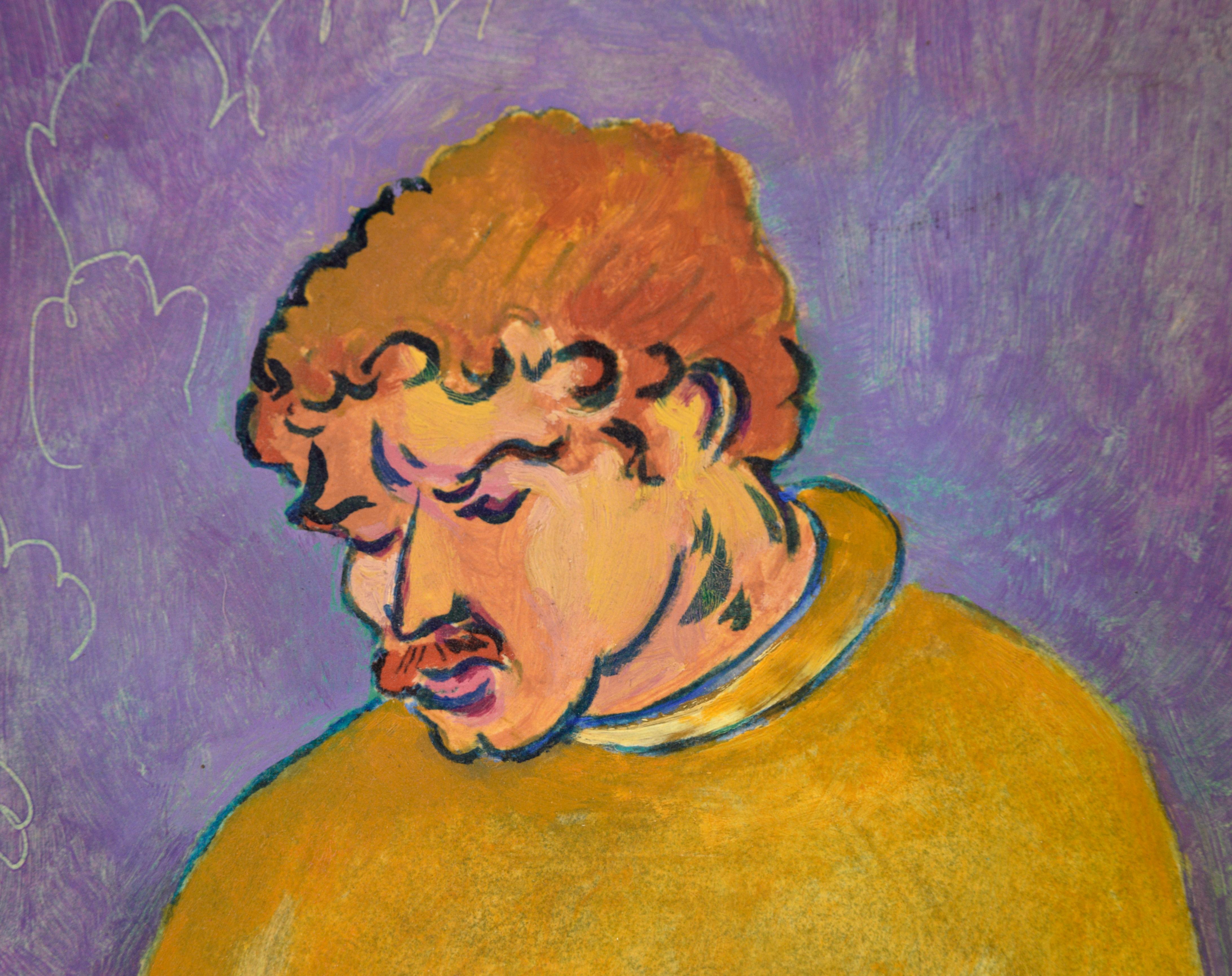 Portrait d'artiste autoportrait dans un pull orange - Portrait fauviste - Fauvisme Painting par Don Klopfer