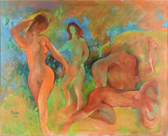 "Bathers" - Modern Fauvist Nude Figurative Landscape