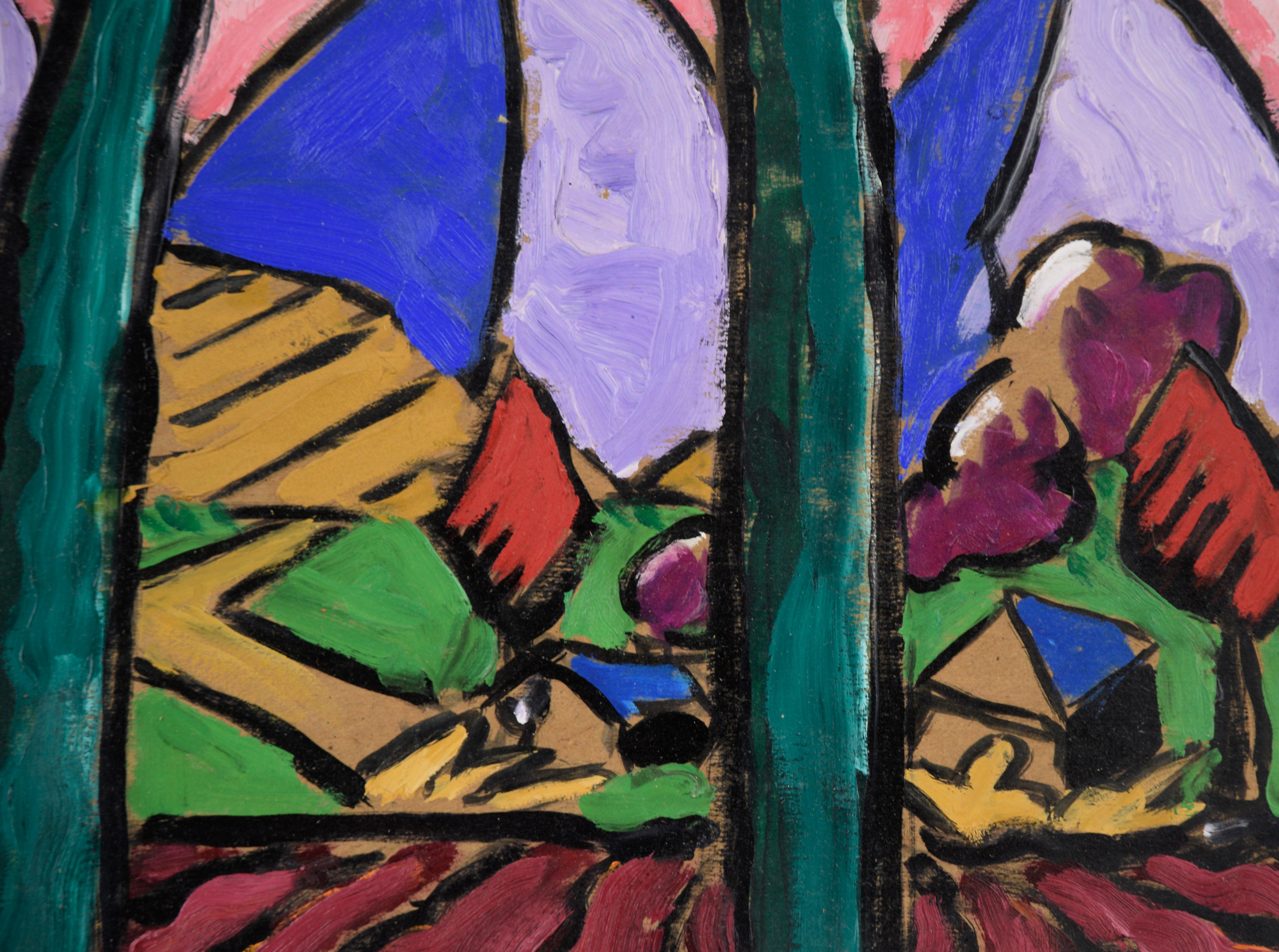 Montañas azules y púrpuras 2 - Paisaje fauvista - Figurative Painting Marrón de Don Klopfer