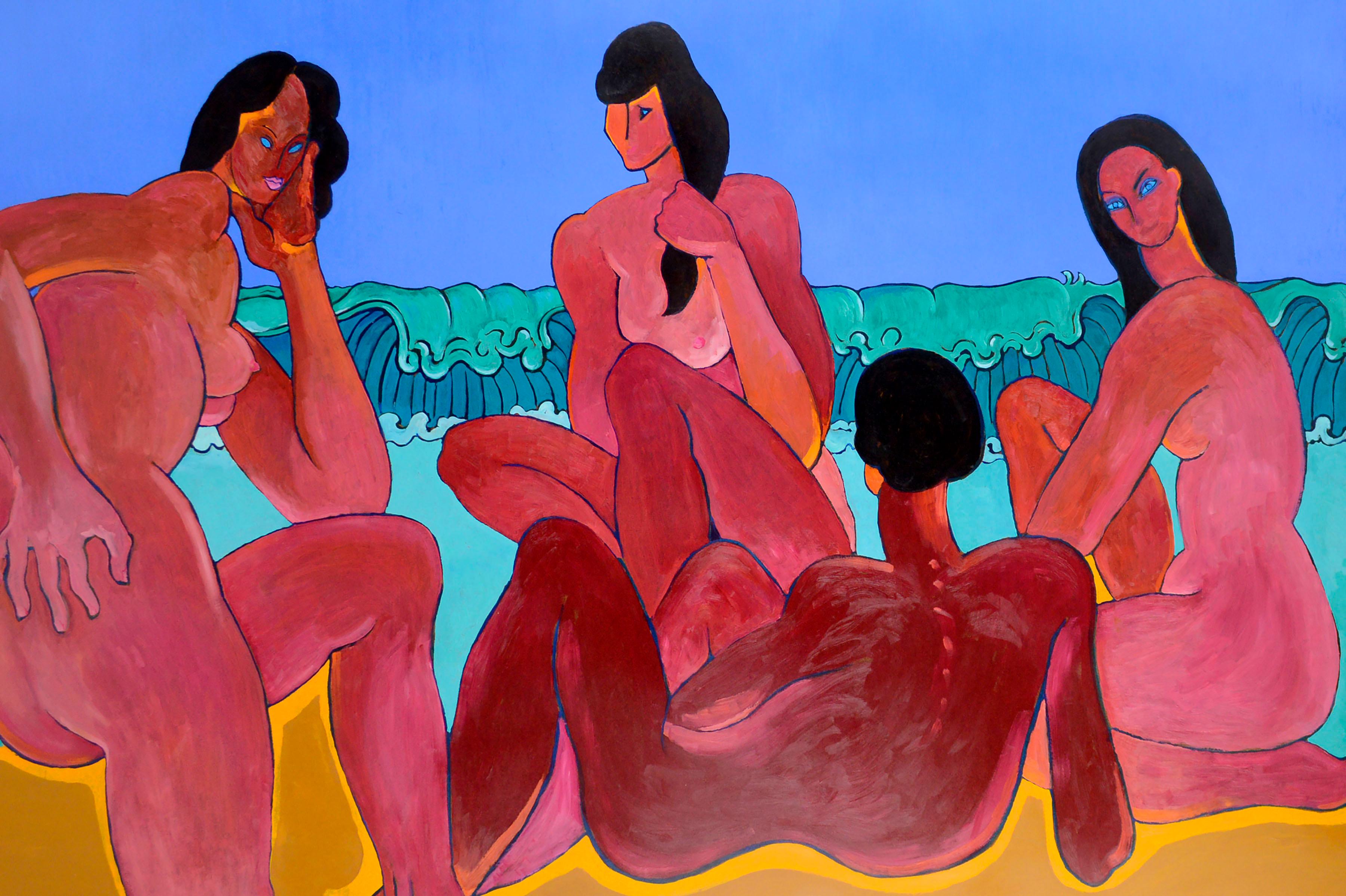 Group of Reclining Bathers - Modernist Nude Figurative Landscape  - Painting by Don Klopfer