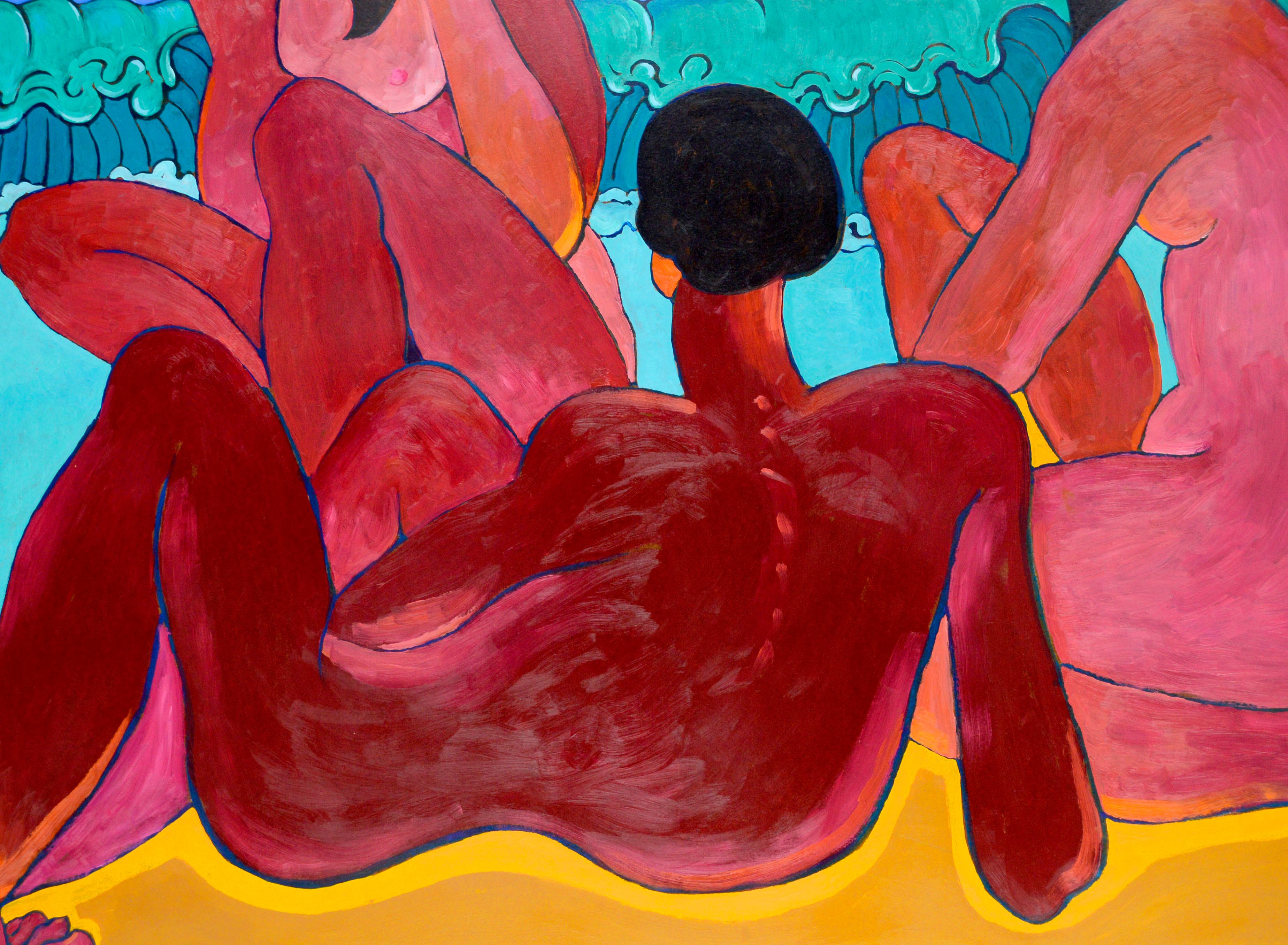 Group of Reclining Bathers - Modernist Nude Figurative Landscape  - Fauvist Painting by Don Klopfer