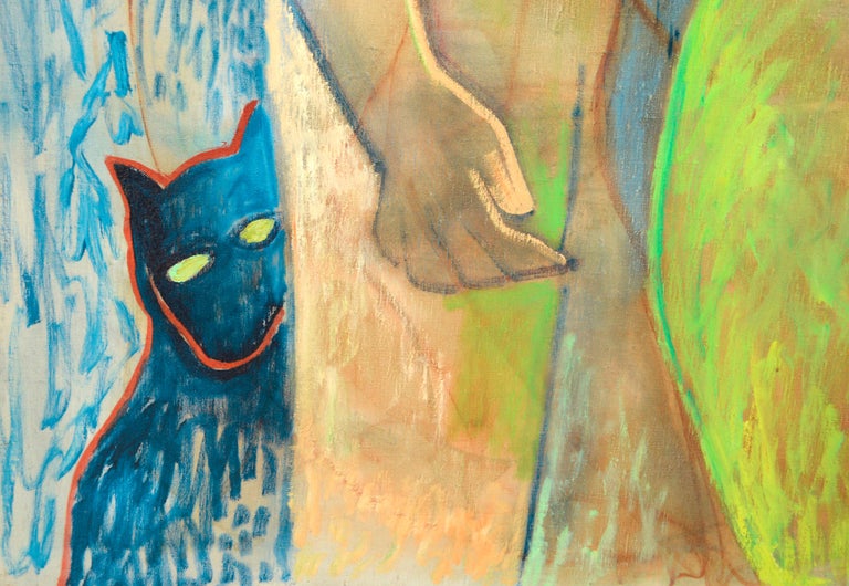 Two Figures with Cat - Fauvist Nude Figurative Abstract For Sale 2