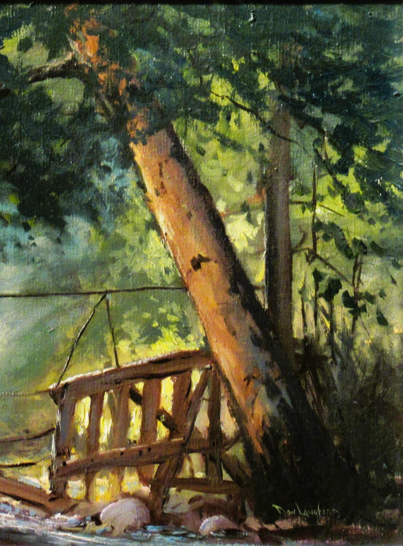Paysage avec arbres - Beige Landscape Painting par Don Langford