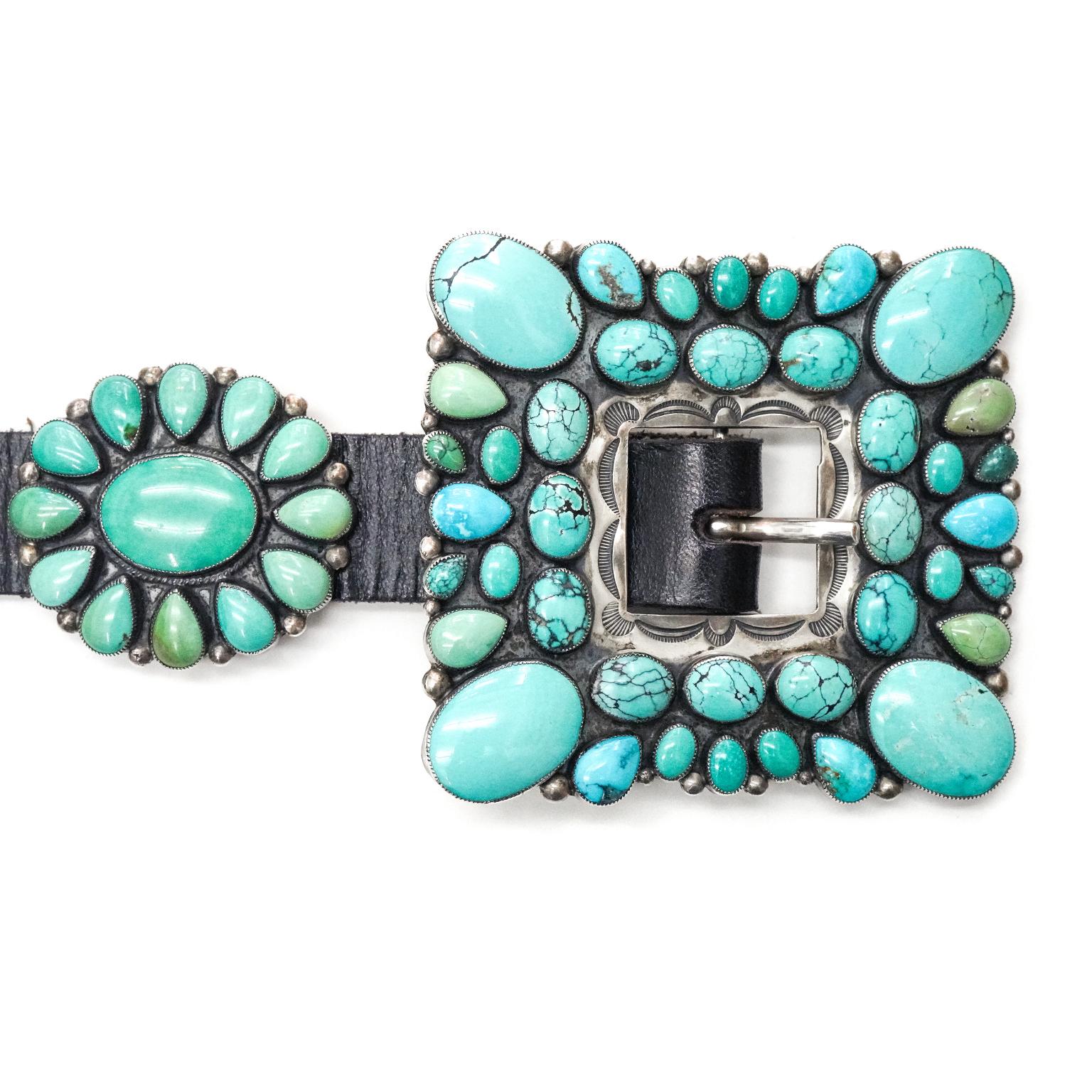 Native American Don Lucas Vintage Turquoise Concho Belt, circa 1980s